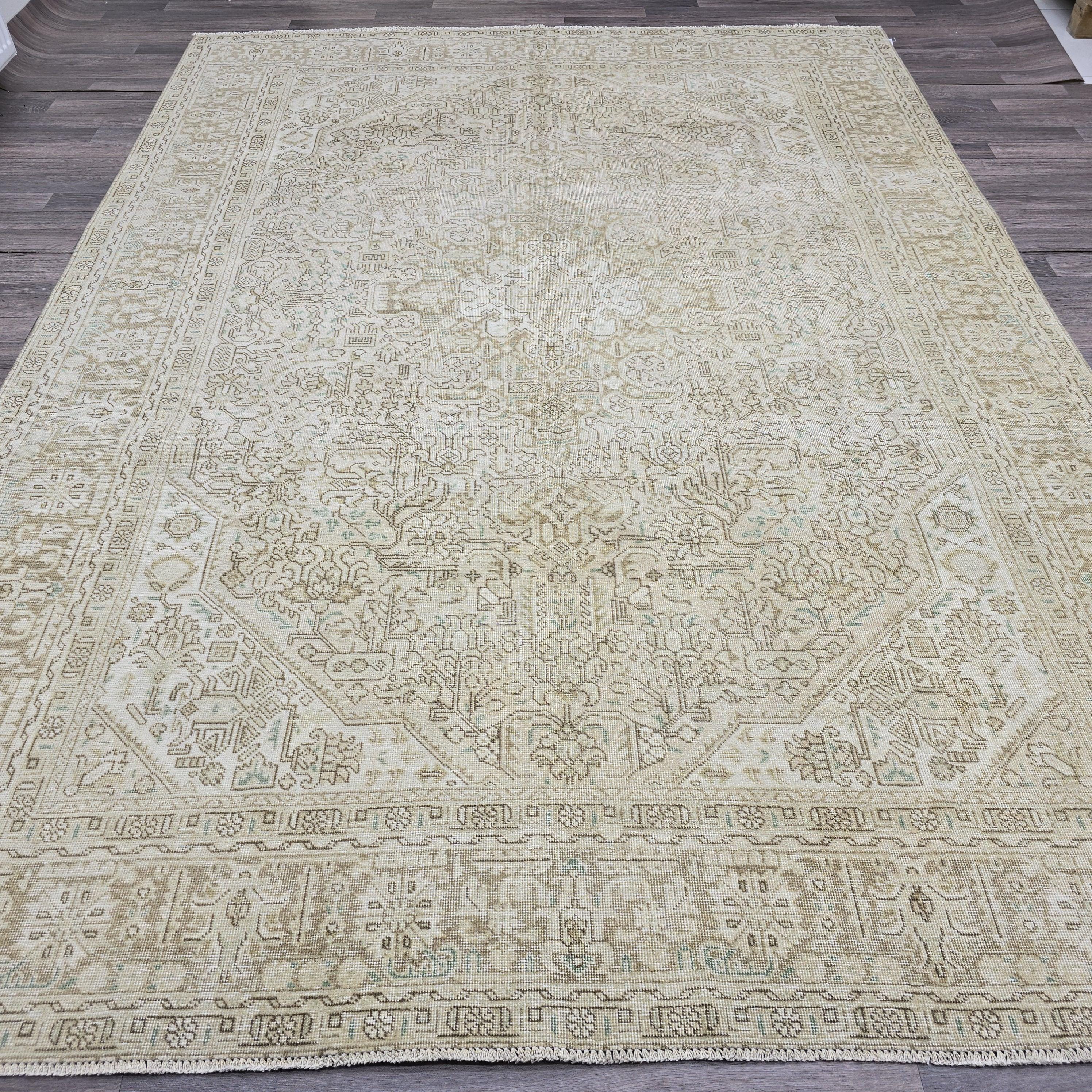 8x11 Vintage Oushak Rug: Hand-Knotted Wool, Neutral Oriental Design