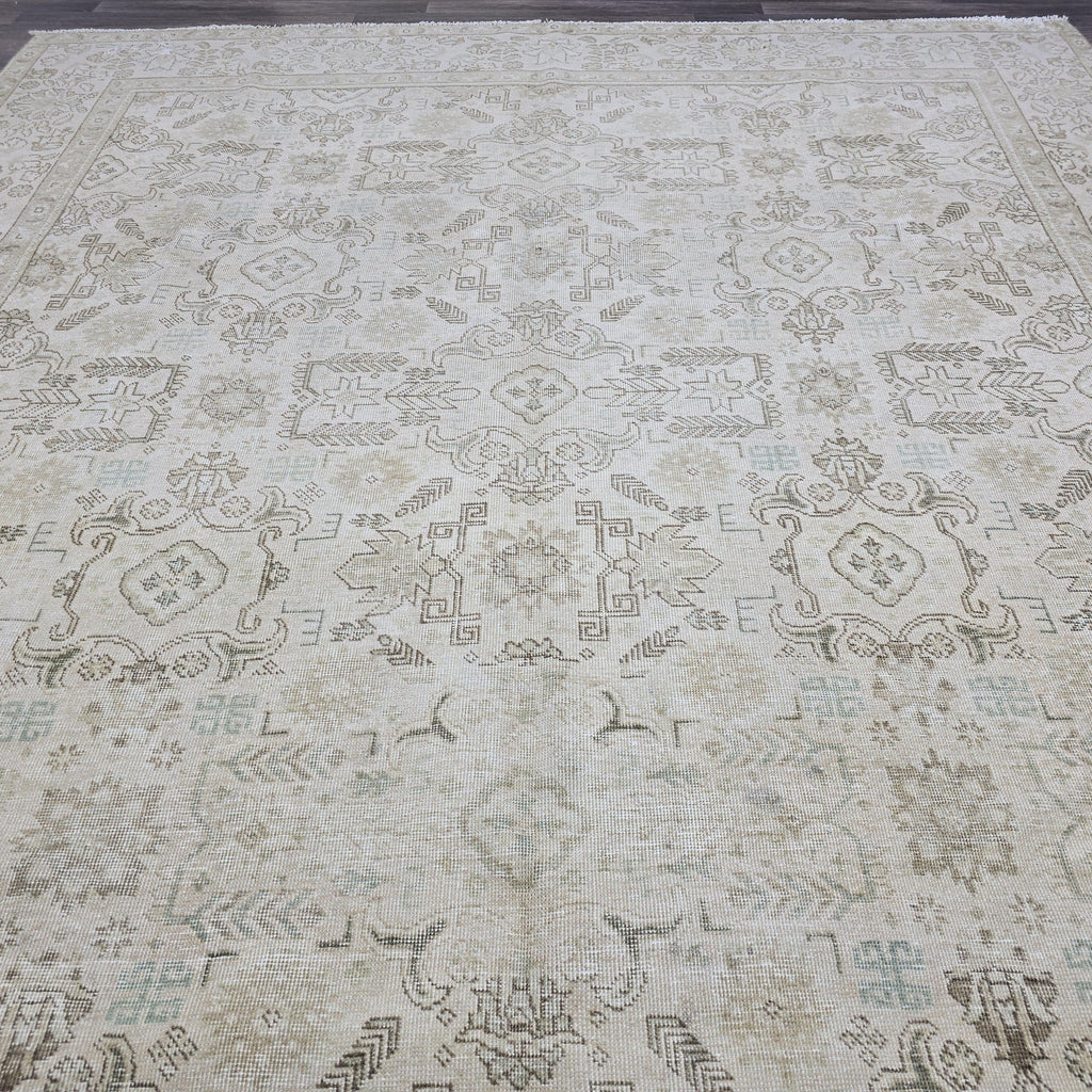 9x12 Vintage Handwoven Neutral Beige Large Area Rug – 9.40x12.65 ft Turkish Bohemian Carpet
