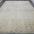 9x12 Hand-Knotted Wool Oushak Rug: Neutral Cream Beige Turkish Area Rug