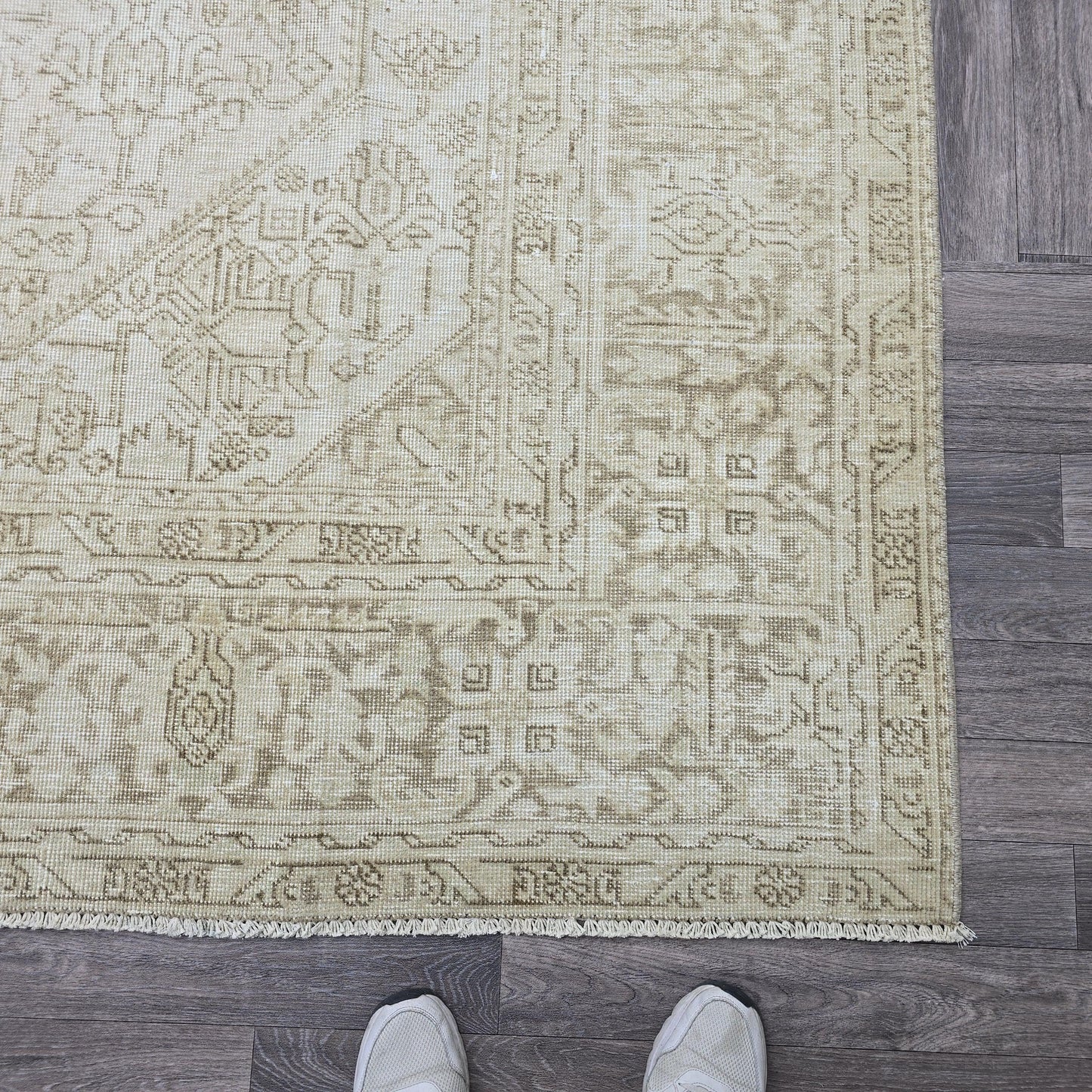 9x12 Hand-Knotted Wool Oushak Rug: Neutral Cream Beige Turkish Area Rug