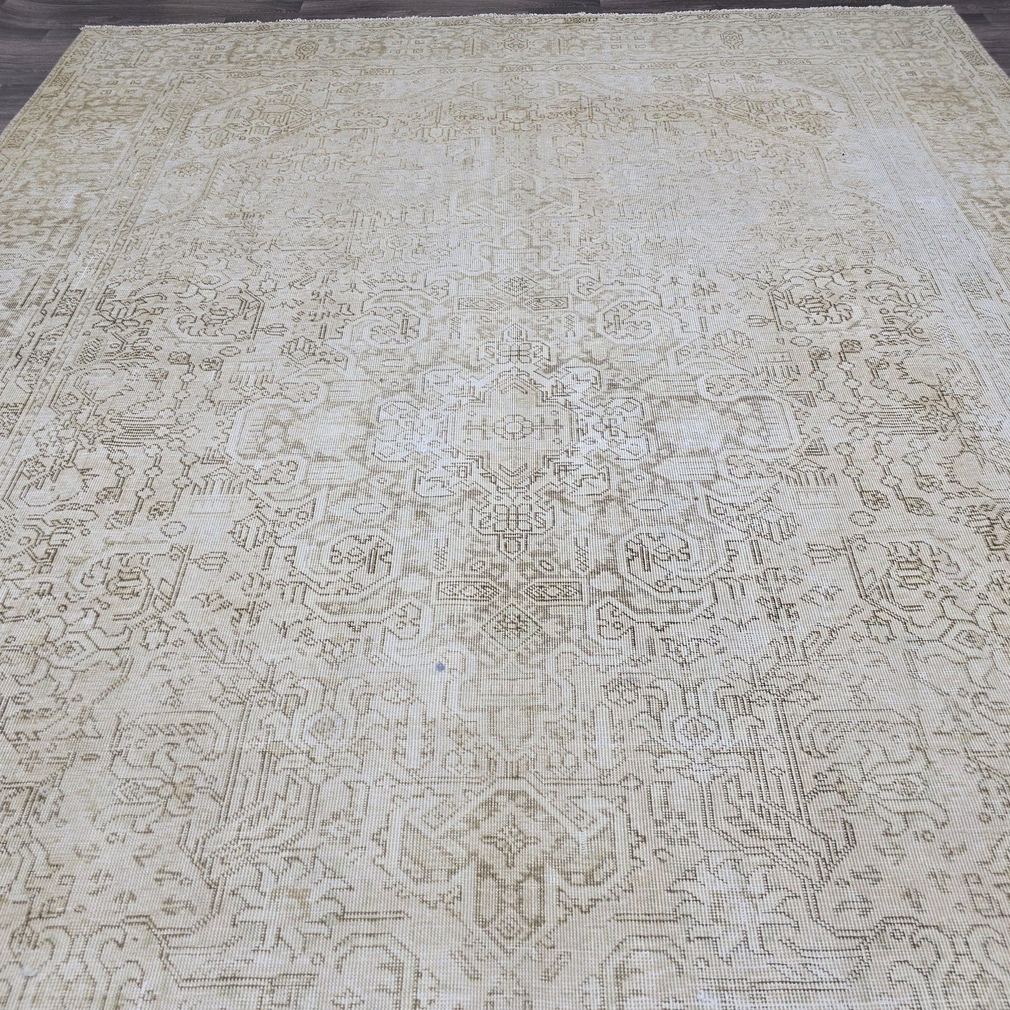 9x12 Hand-Knotted Wool Oushak Rug: Neutral Cream Beige Turkish Area Rug