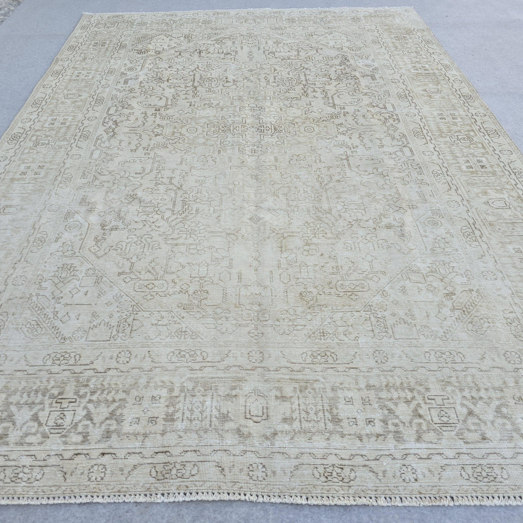 Handmade 8x11 Neutral Area Rug for Livingroom and Bedroom, Hand Knotted Turkish Oushak Rug