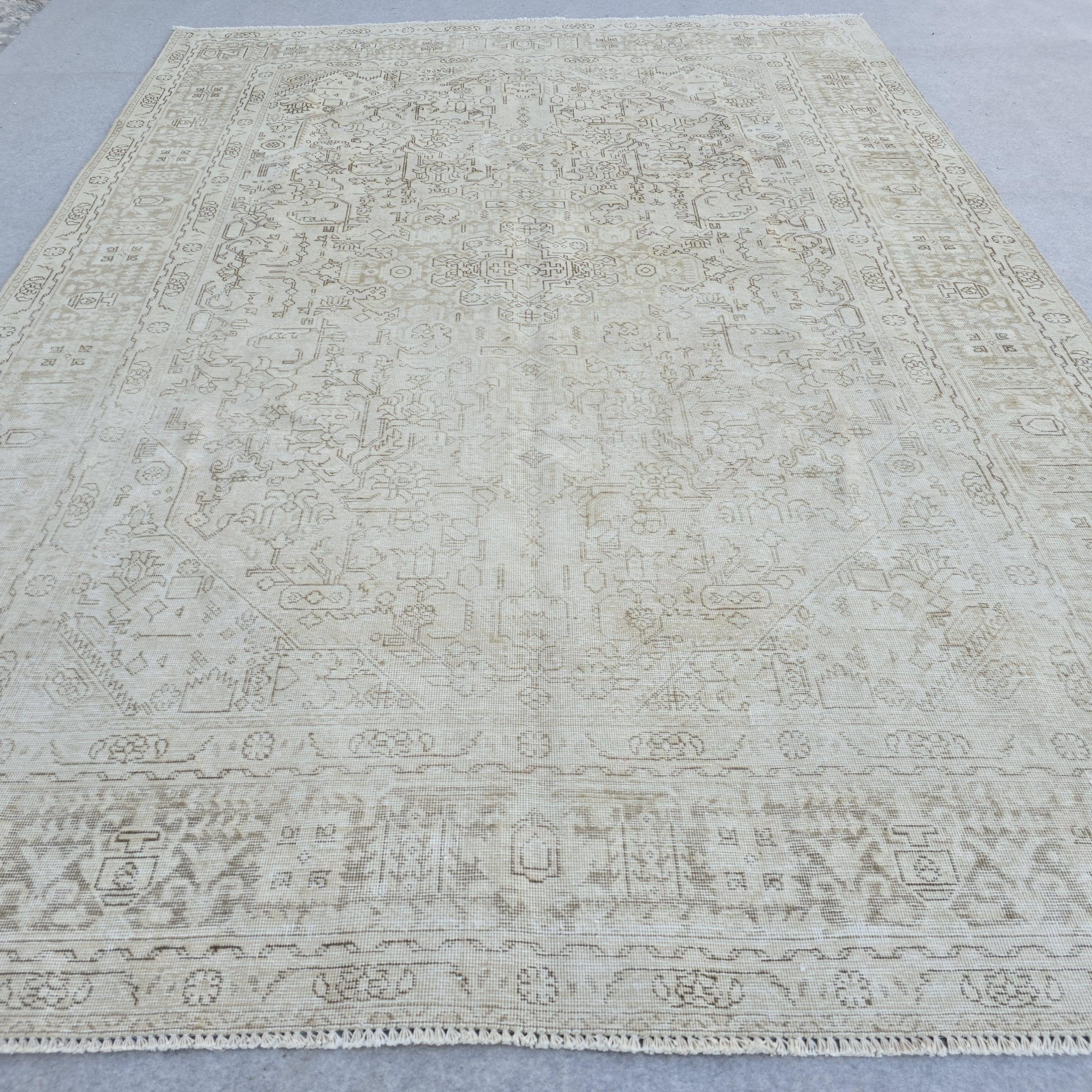 Handmade 8x11 Neutral Area Rug for Livingroom and Bedroom, Hand Knotted Turkish Oushak Rug