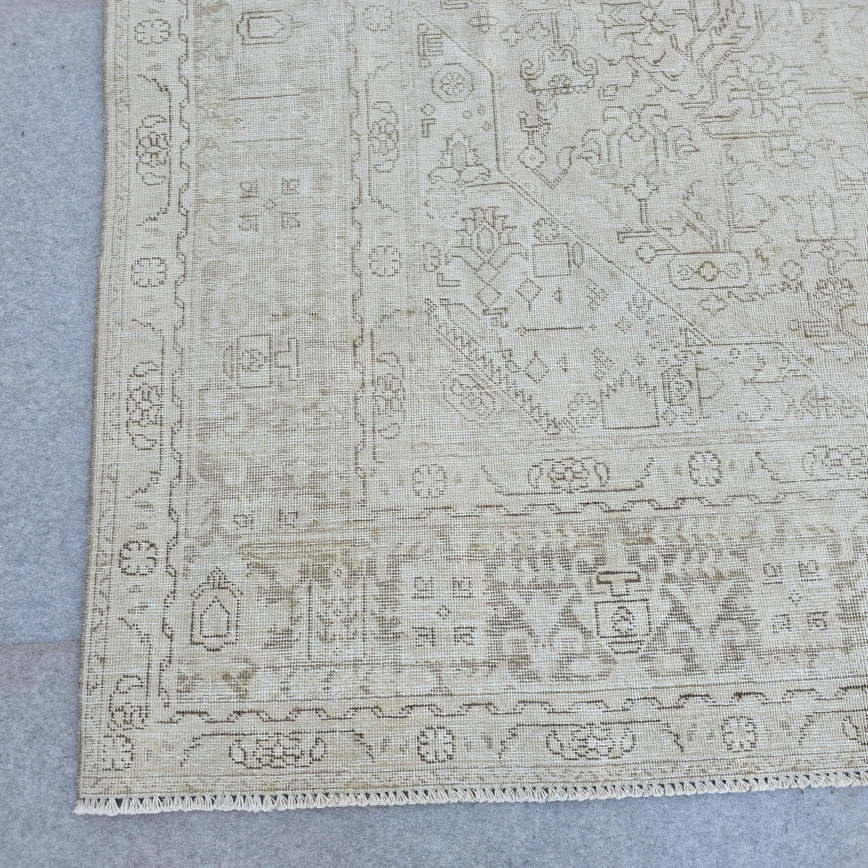 Handmade 8x11 Neutral Area Rug for Livingroom and Bedroom, Hand Knotted Turkish Oushak Rug