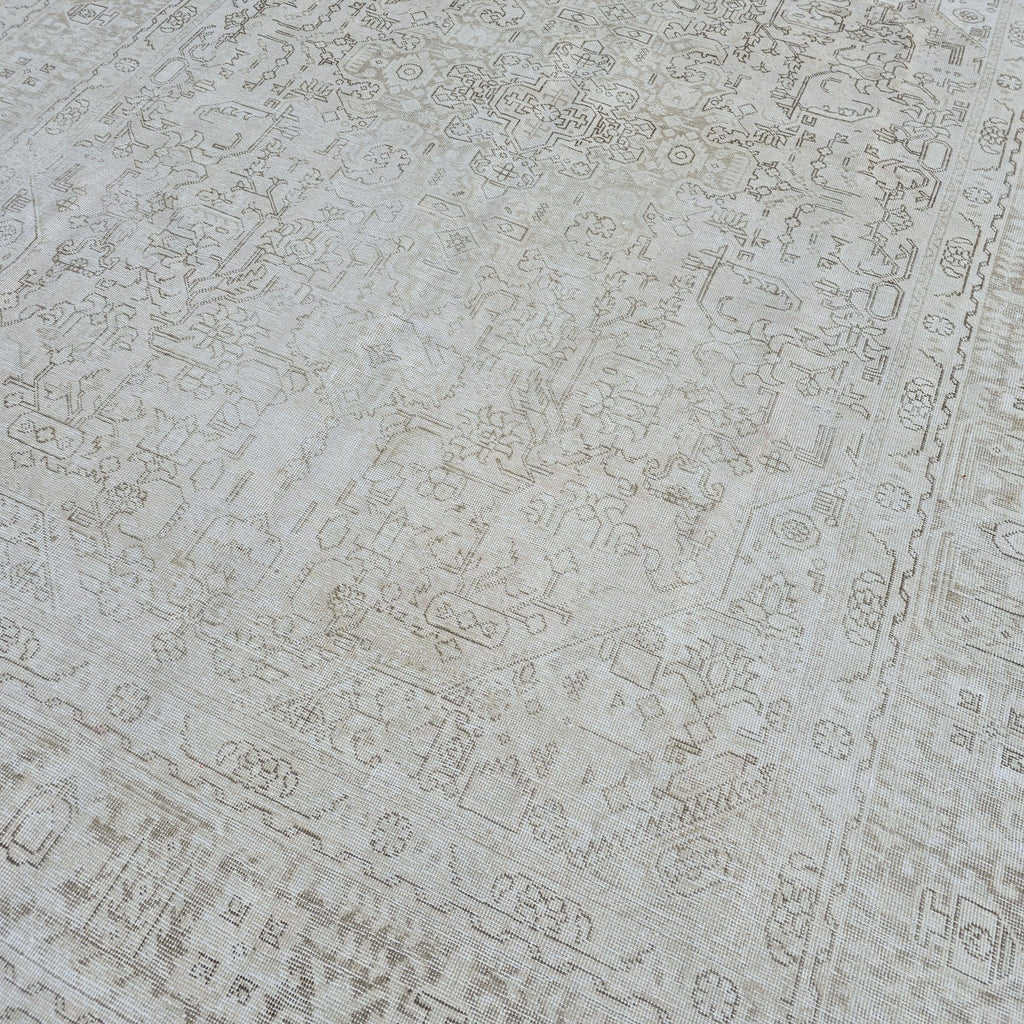 Handmade 8x11 Neutral Area Rug for Livingroom and Bedroom, Hand Knotted Turkish Oushak Rug