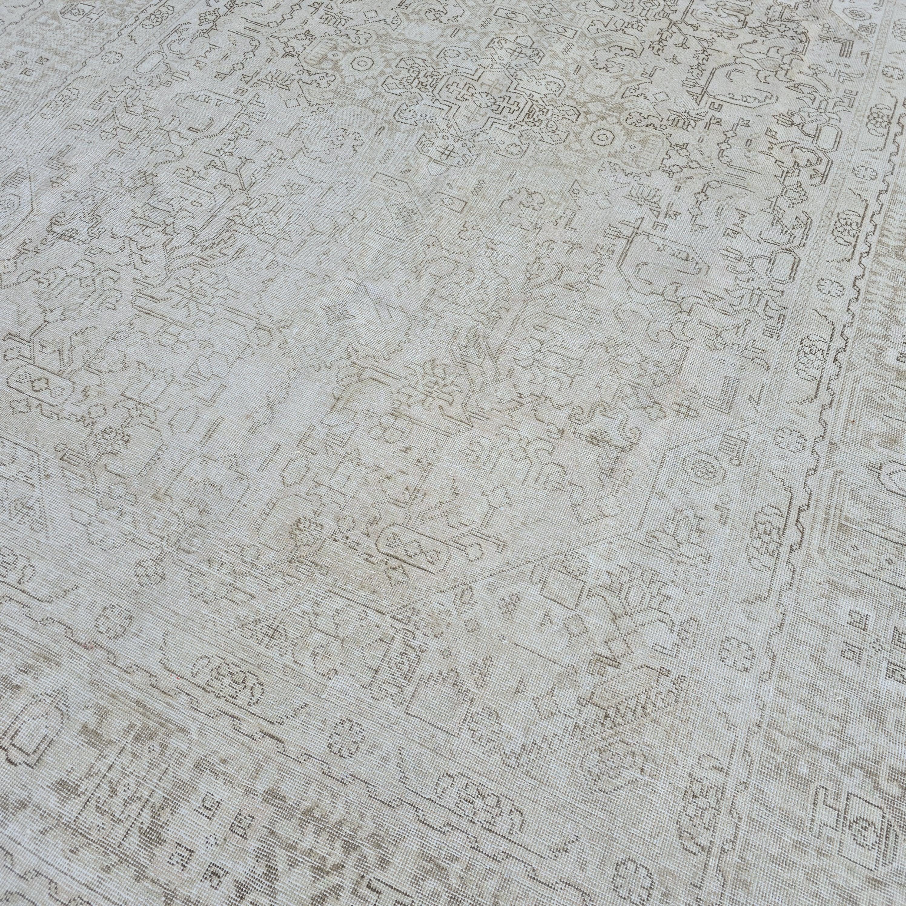 Handmade 8x11 Neutral Area Rug for Livingroom and Bedroom, Hand Knotted Turkish Oushak Rug
