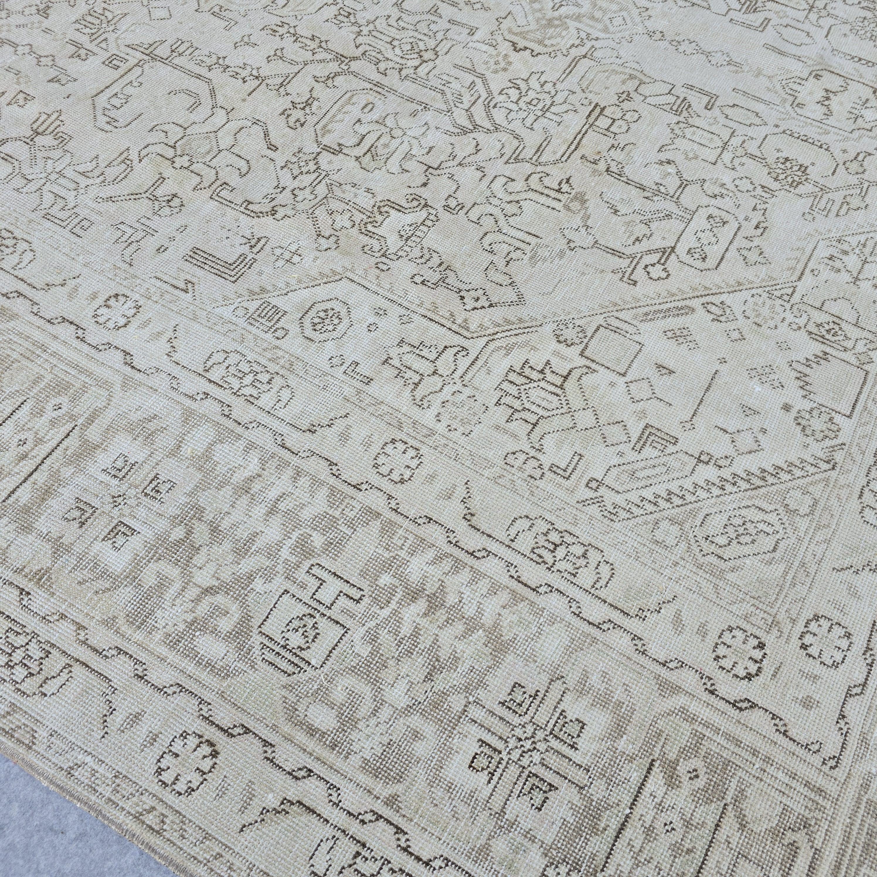 Handmade 8x11 Neutral Area Rug for Livingroom and Bedroom, Hand Knotted Turkish Oushak Rug