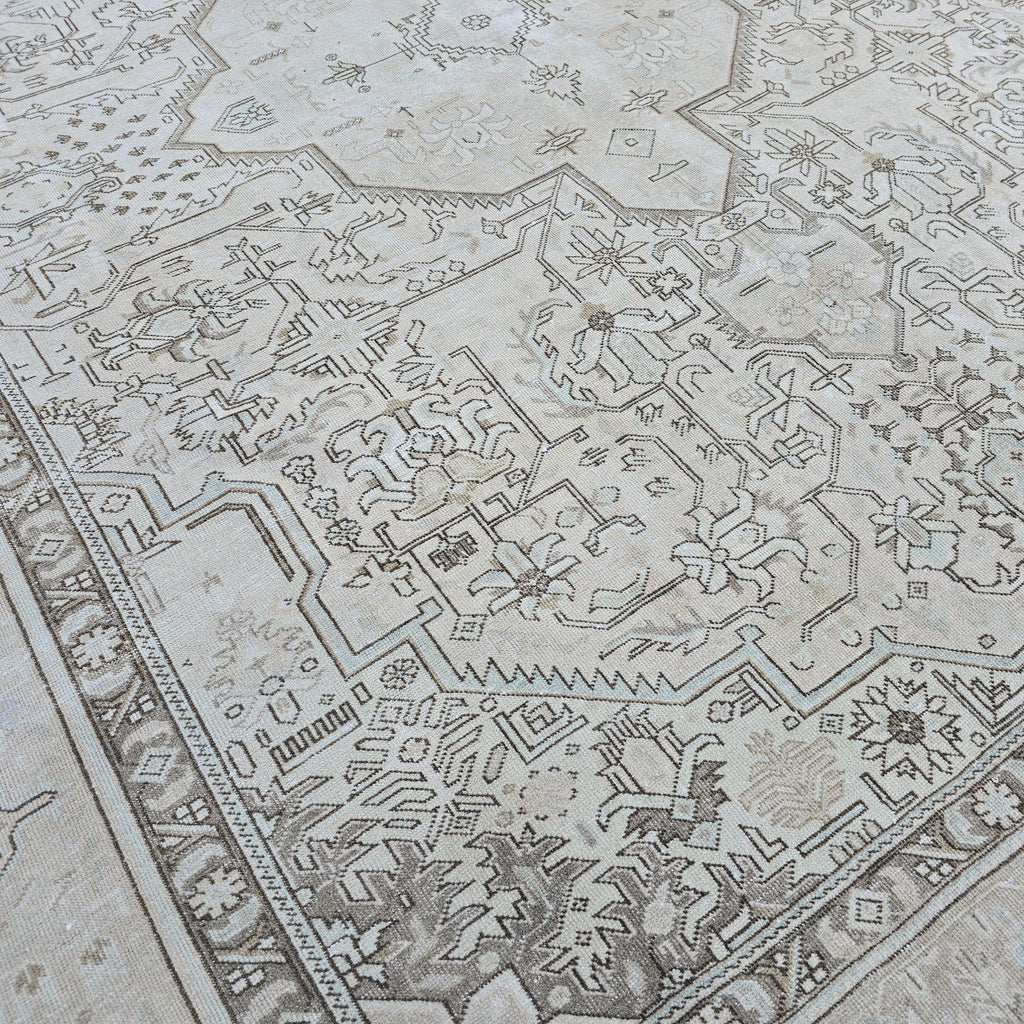 Oversized Oushak Rug: Hand-Knotted Wool, Beige Brown Geometric, 9.7x12.25 ft