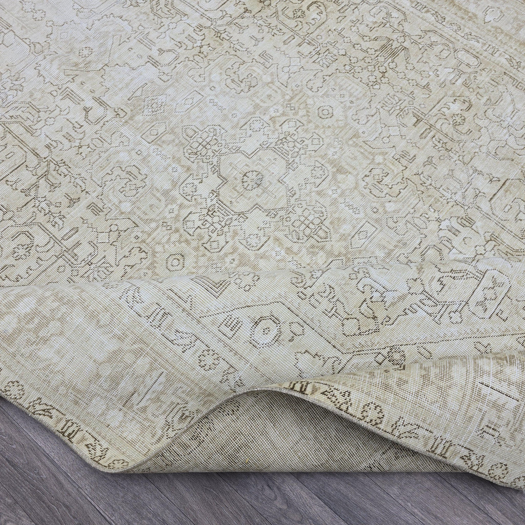 Vintage Oushak Turkish Rug 8x11: Distressed Wool, Neutral Geometric