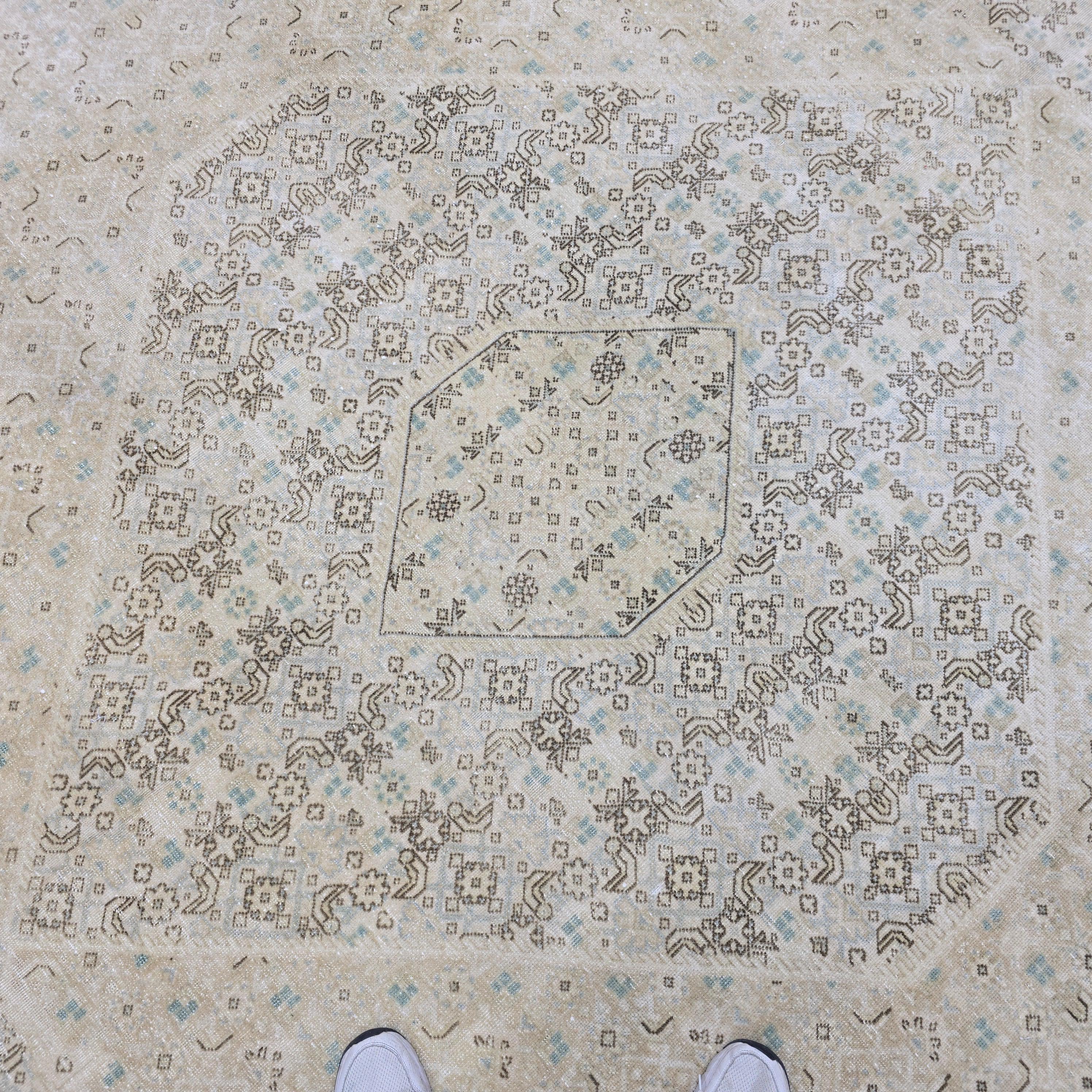 Oversize Neutral Oushak Rug: Hand-Knotted Wool Vintage Carpet (9.70x12.50 ft)