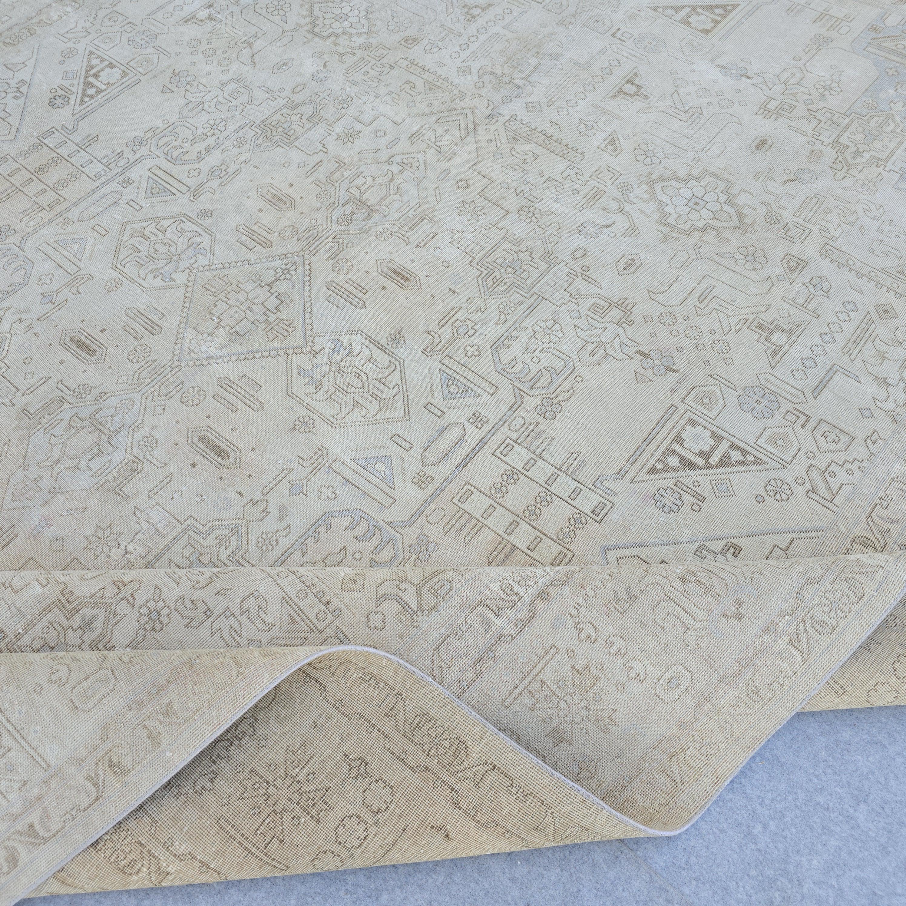 9'5" x 12'4" Classic Vintage Muted Beige, Cream Taupe Brown Soft Powder Blue
