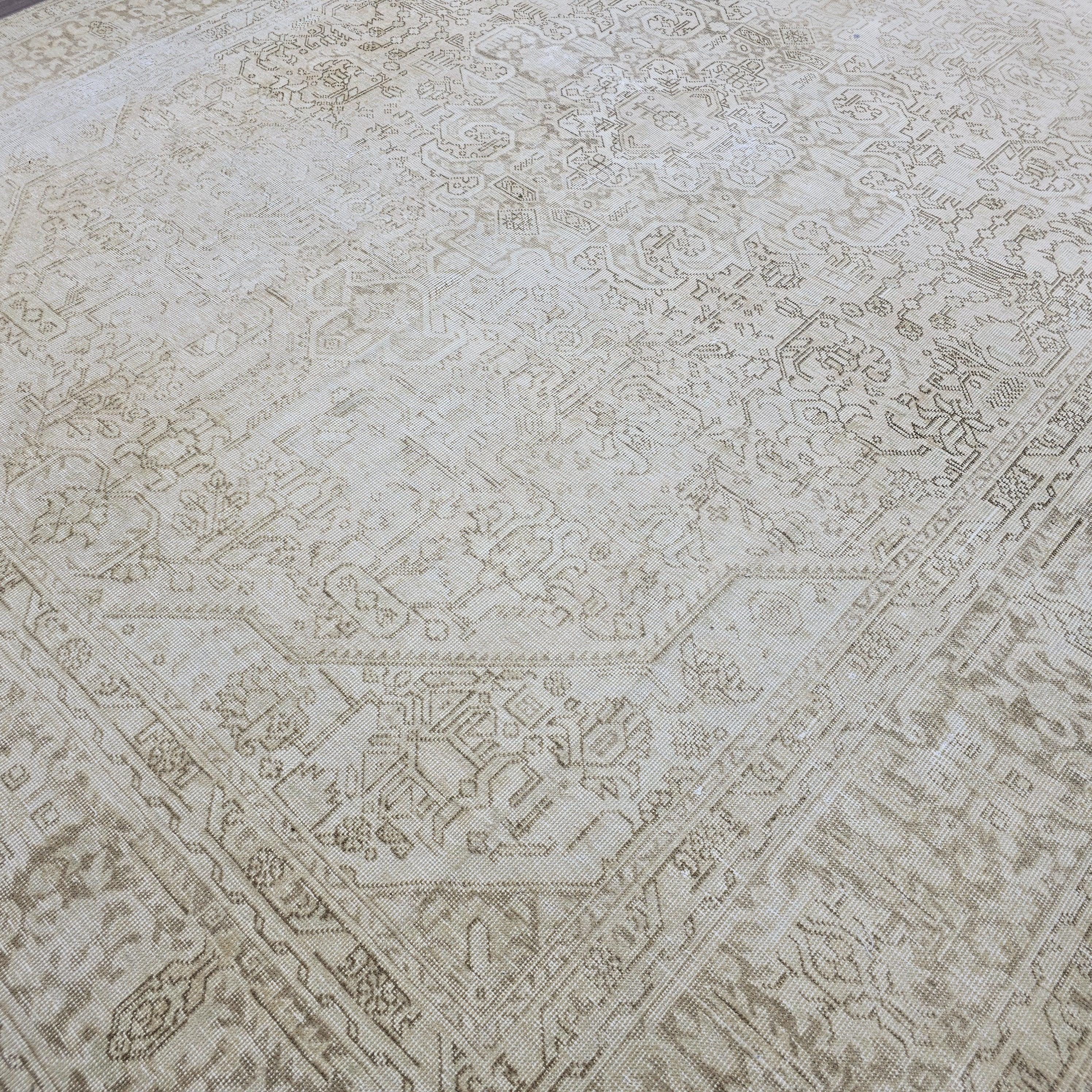 Oversized Neutral Oushak Rug: 9x12 Vintage Turkish Wool Carpet