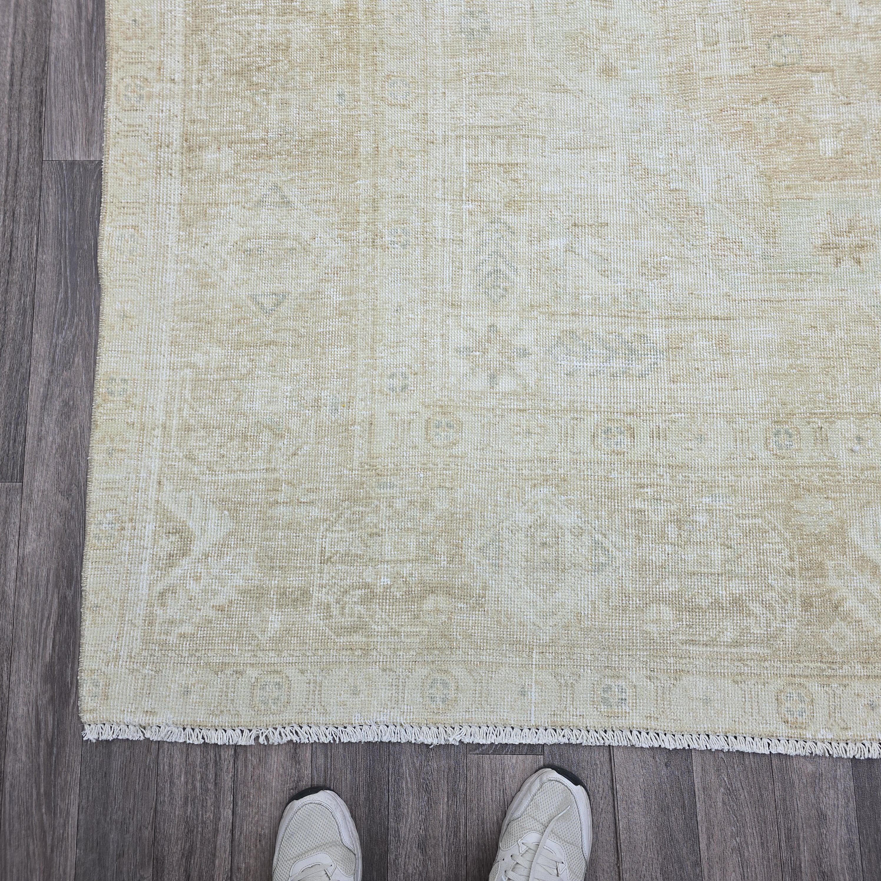 Vintage Turkish Oushak Rug: Large Hand-Knotted Wool Anatolian Carpet