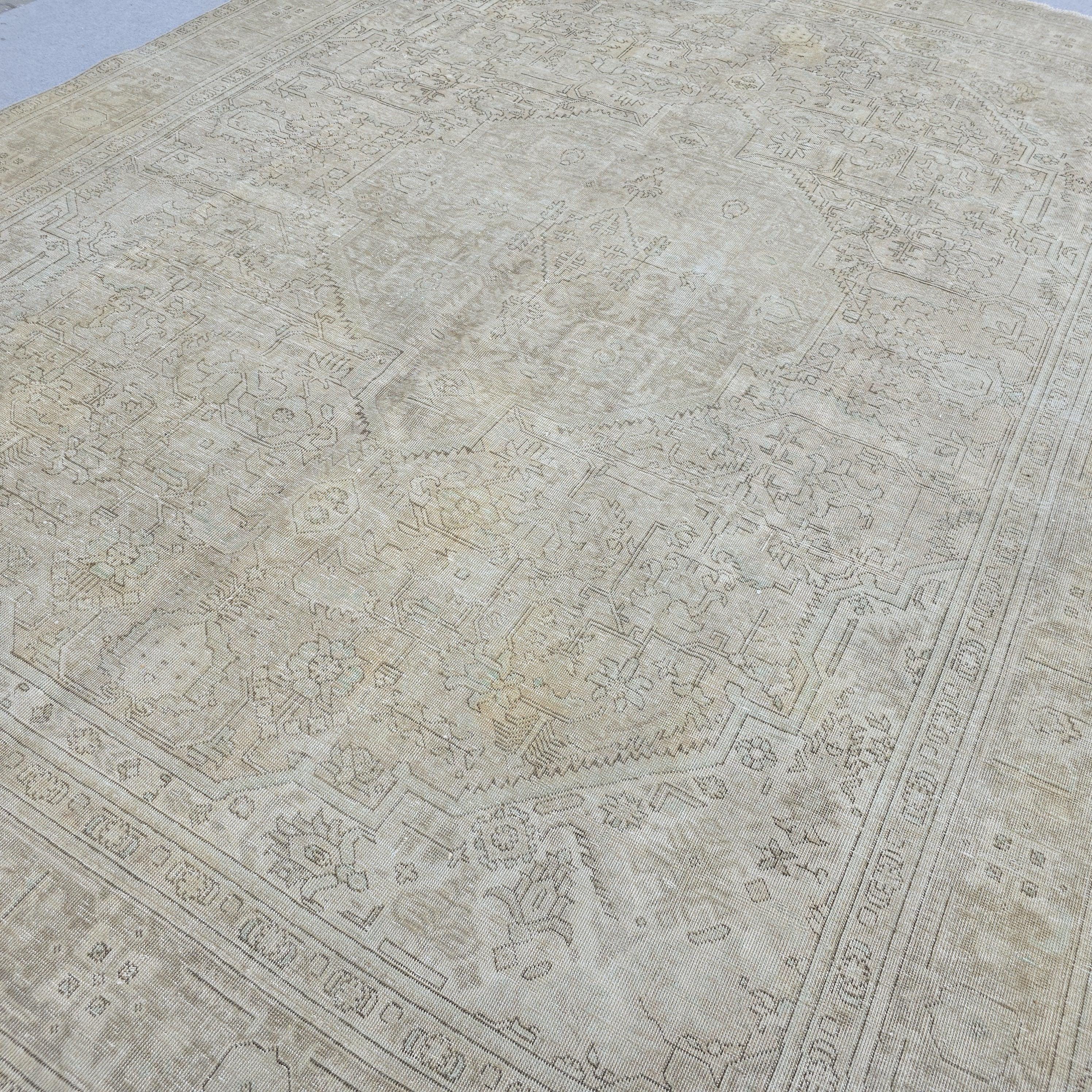 Classic Muted Vintage Area Rug/ Handmade Wool Oushak rug Beige Brown, Tan