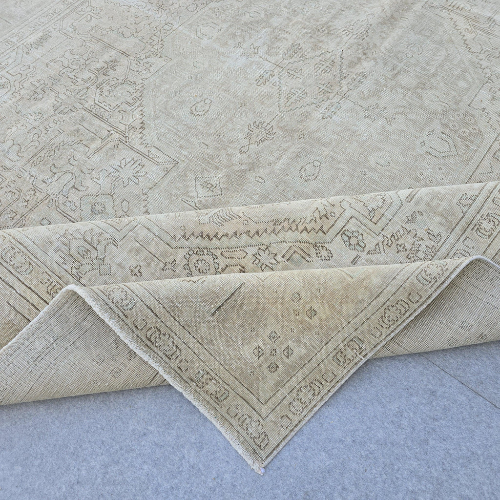 Classic Muted Vintage Area Rug/ Handmade Wool Oushak rug Beige Brown, Tan