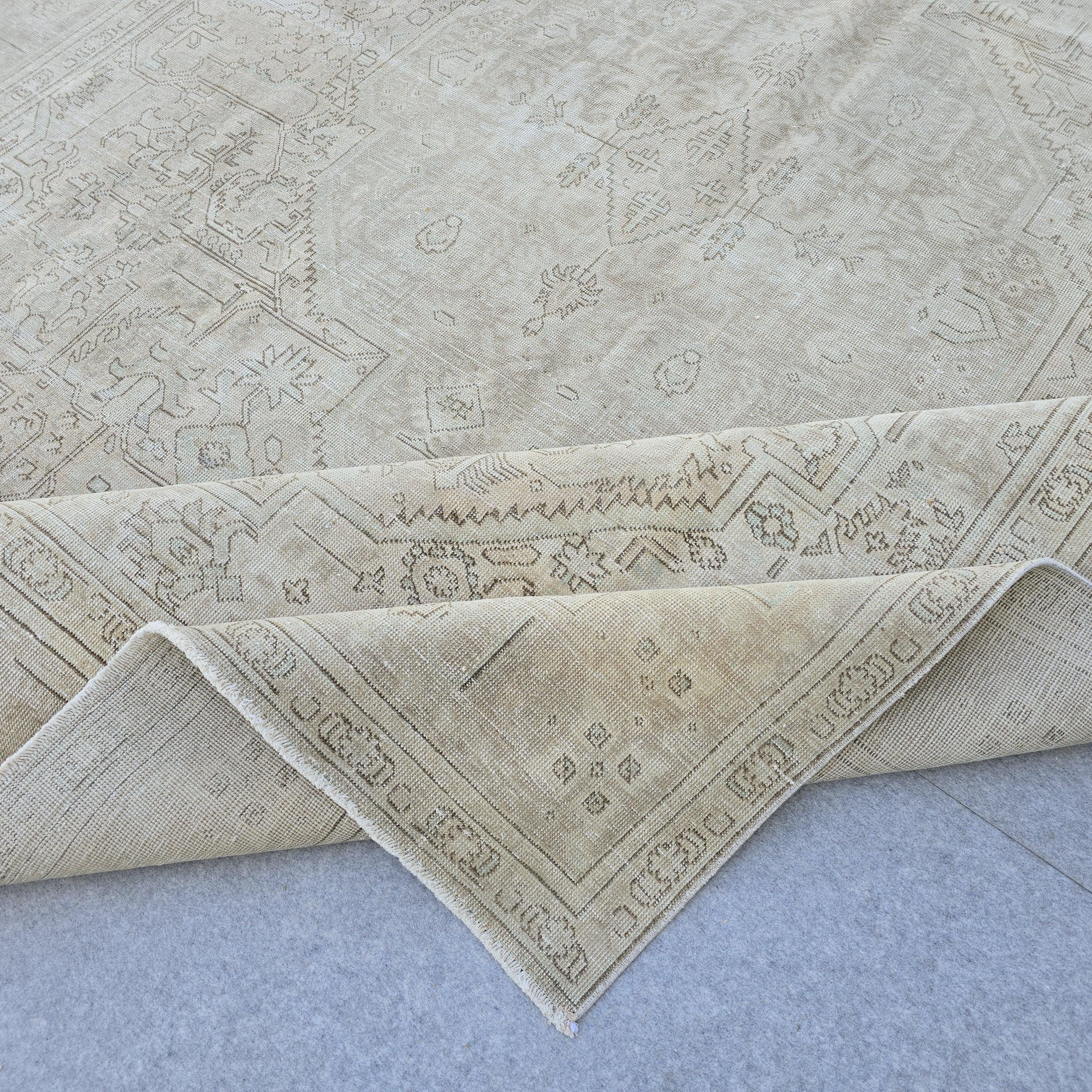 Classic Muted Vintage Area Rug/ Handmade Wool Oushak rug Beige Brown, Tan