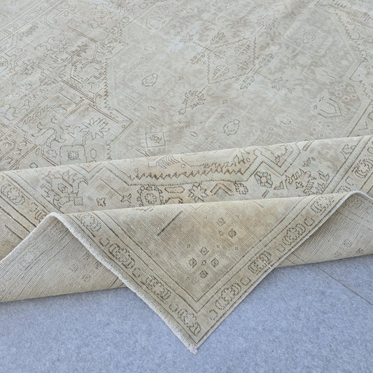 Classic Muted Vintage Area Rug/ Handmade Wool Oushak rug Beige Brown, Tan