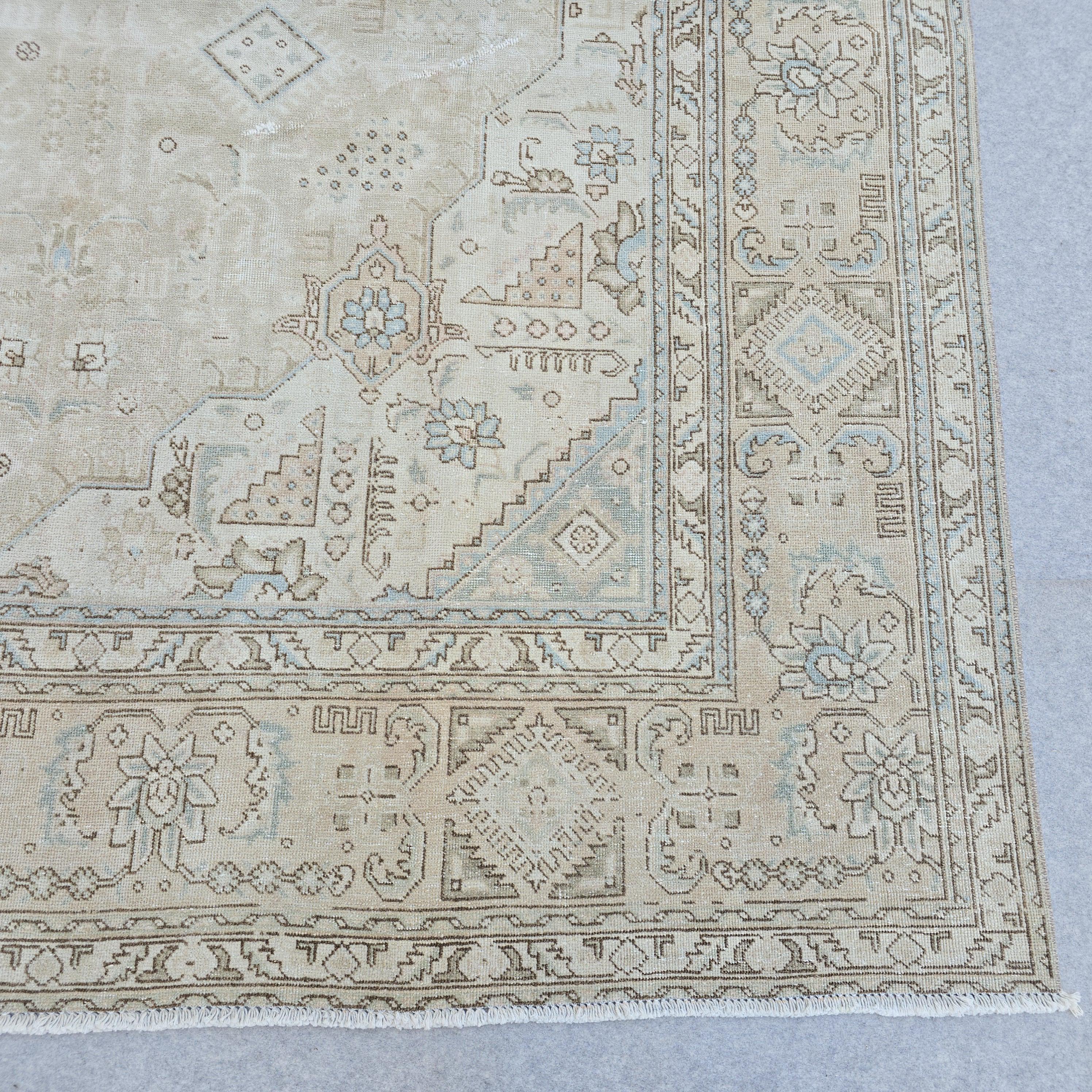Oversized Hand-Knotted Wool Oushak Rug: Neutral Turkish Oriental Carpet (9.50x12.30 ft) Vintage