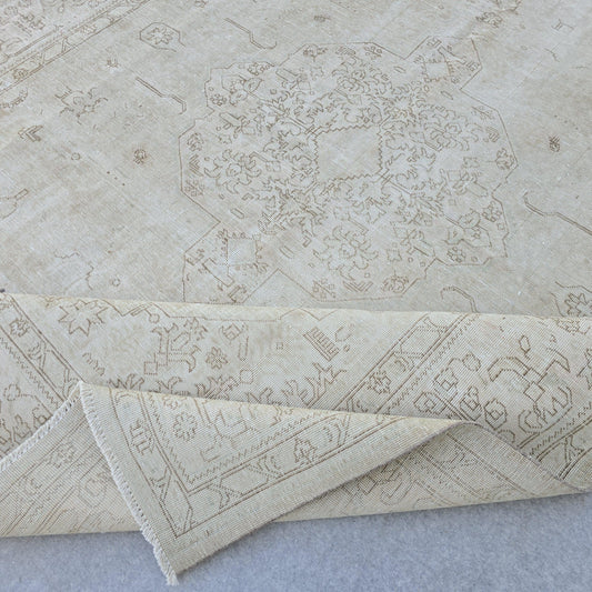 Vintage Oushak Rug 9x12: Handmade Wool Turkish Carpet, Neutral Boho Decor