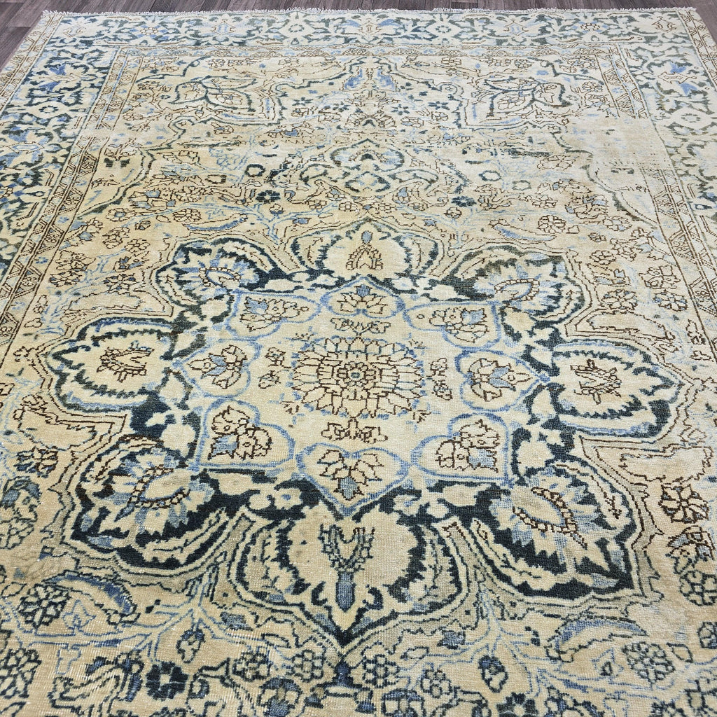 8x11 Oushak Rug: Neutral Turkish Vintage Wool Area Rug
