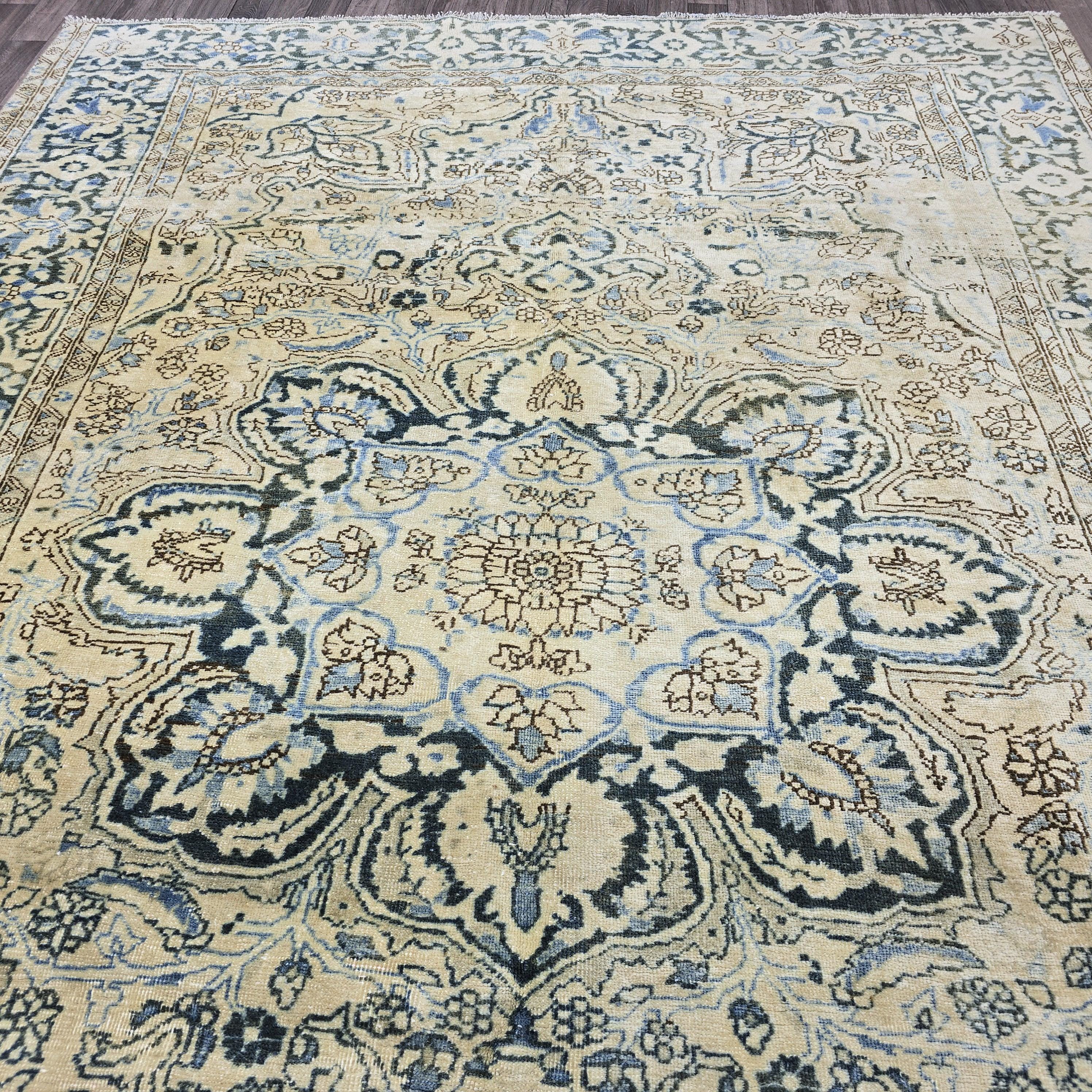 8x11 Oushak Rug: Neutral Turkish Vintage Wool Area Rug