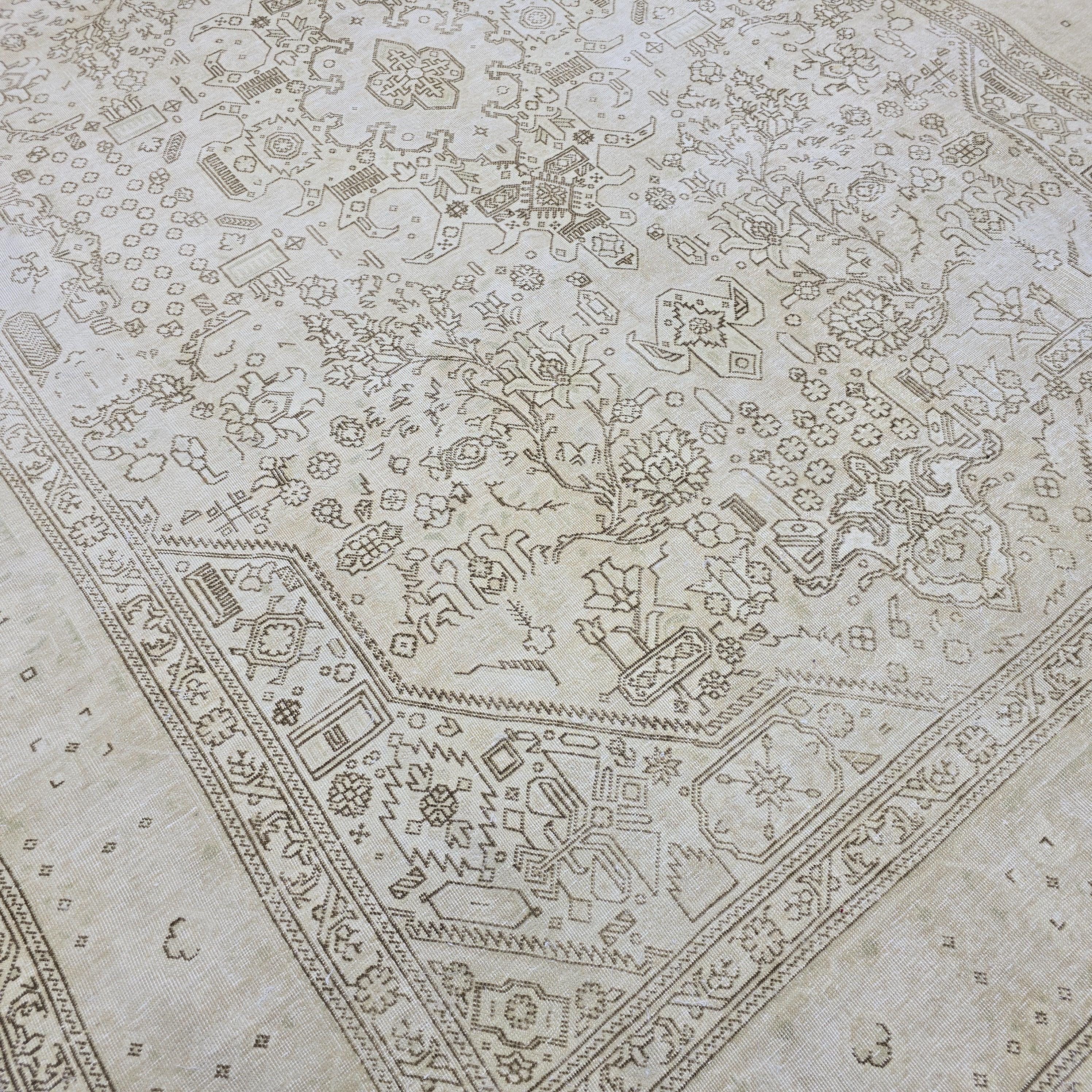 Oushak Rug 8x11: Vintage Turkish Wool Area Rug, Neutral Distressed Geometric