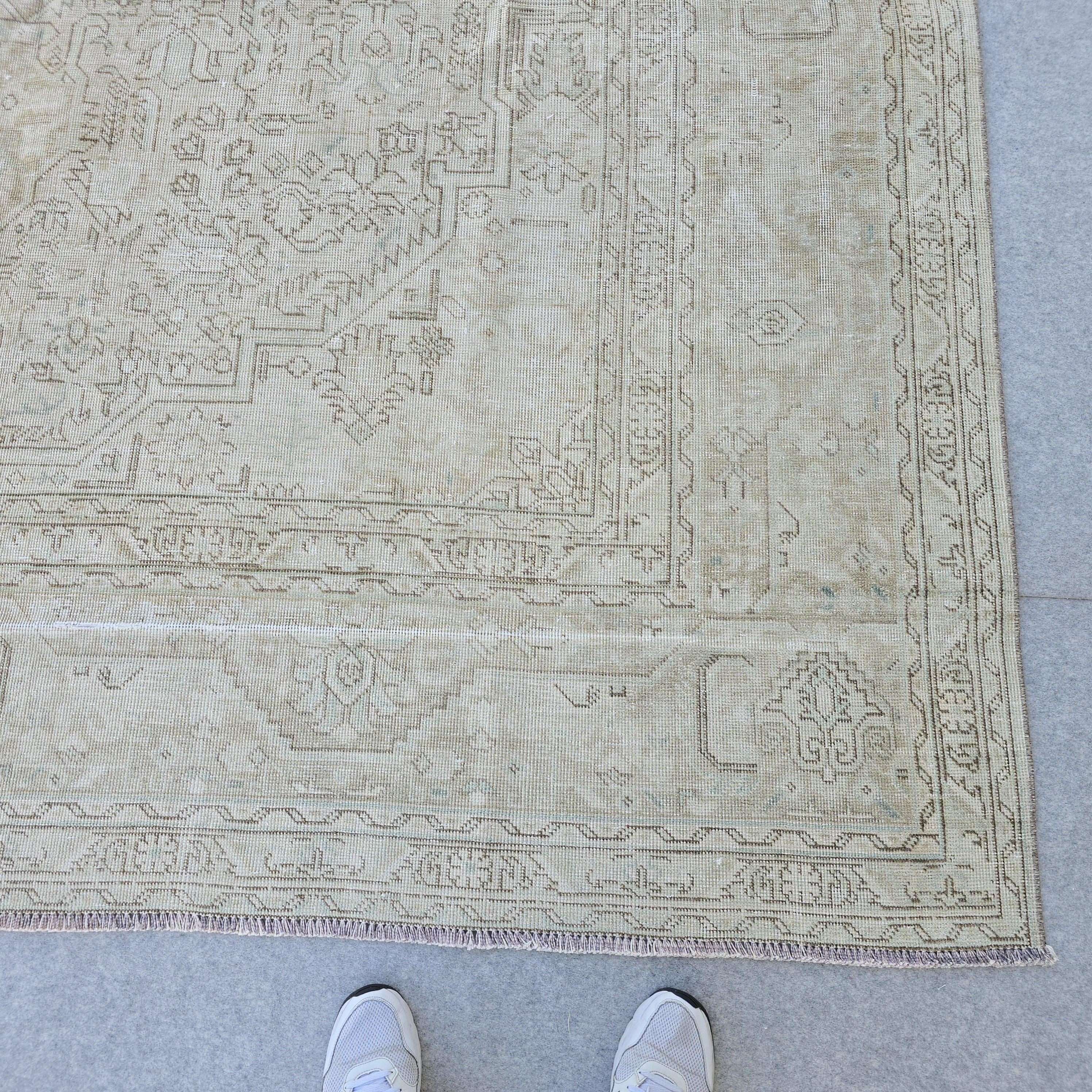 Handmade Wool Oushak Rug 9x12: Extra Large Neutral Oriental Area Rug