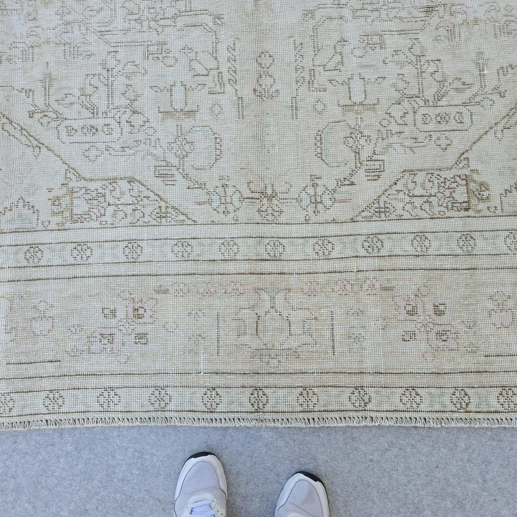 Oversized Turkish Oushak Rug: 9.7x12.15 ft, Faded Cream Beige Wool Anatolian Carpet