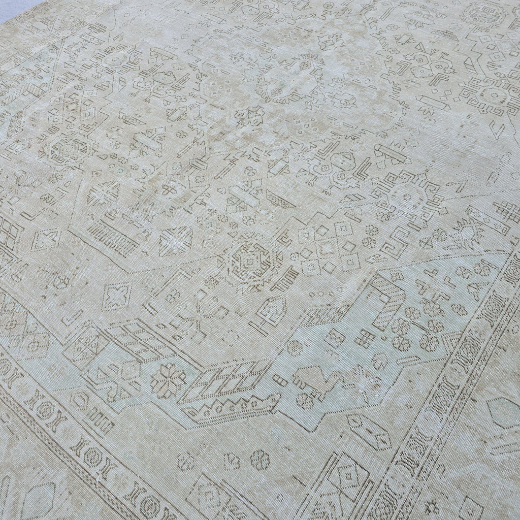 10x12 Large Oushak Rug/ Hand Knotted Wool Vintage Rug/ Neutral Turkish Rug/ Authentic Wool Area Rug for Livingroom and Bedroom, 9.7x12.25 ft