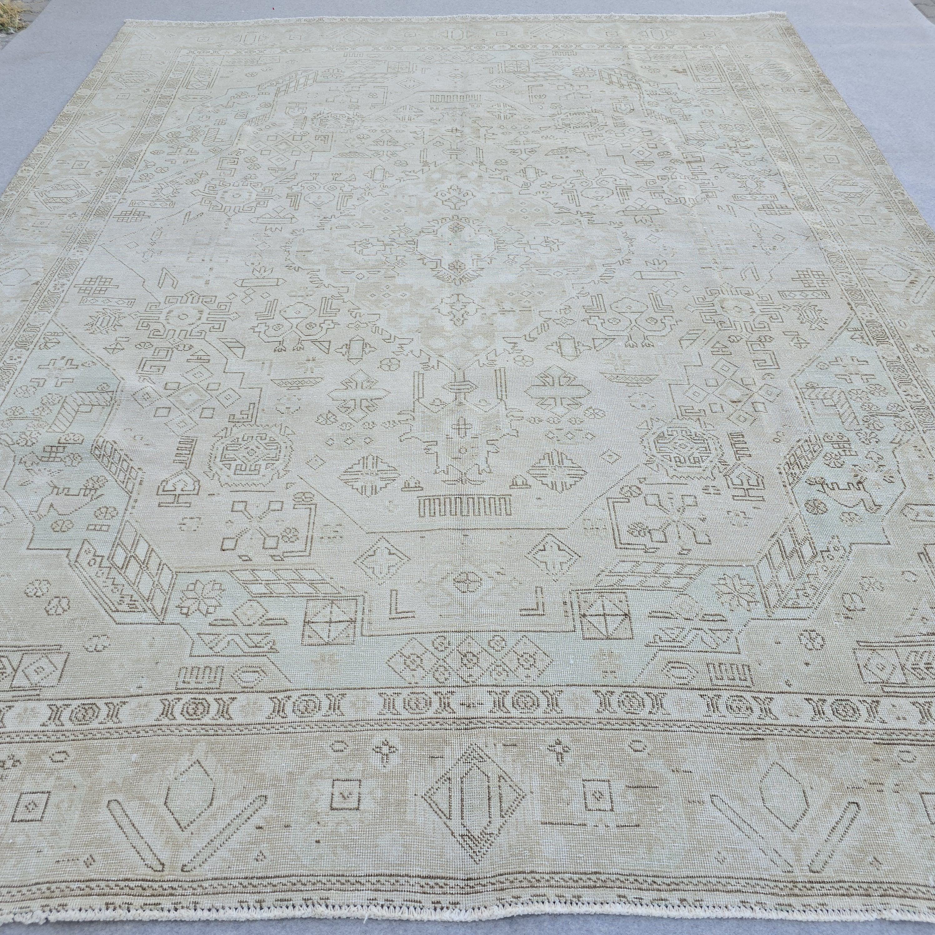 10x12 Large Oushak Rug/ Hand Knotted Wool Vintage Rug/ Neutral Turkish Rug/ Authentic Wool Area Rug for Livingroom and Bedroom, 9.7x12.25 ft