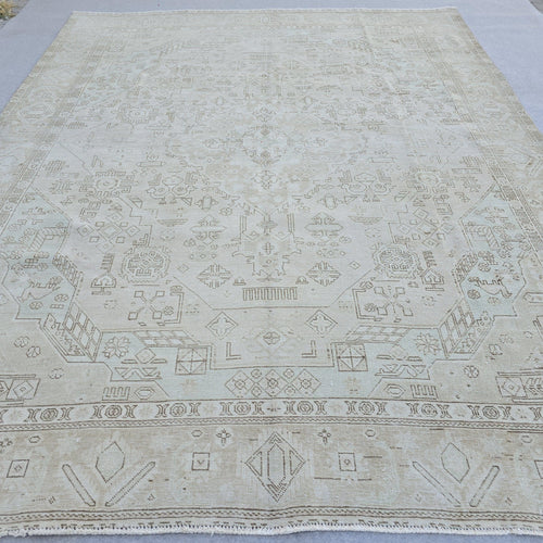 10x12 Large Oushak Rug/ Hand Knotted Wool Vintage Rug/ Neutral Turkish Rug/ Authentic Wool Area Rug for Livingroom and Bedroom, 9.7x12.25 ft