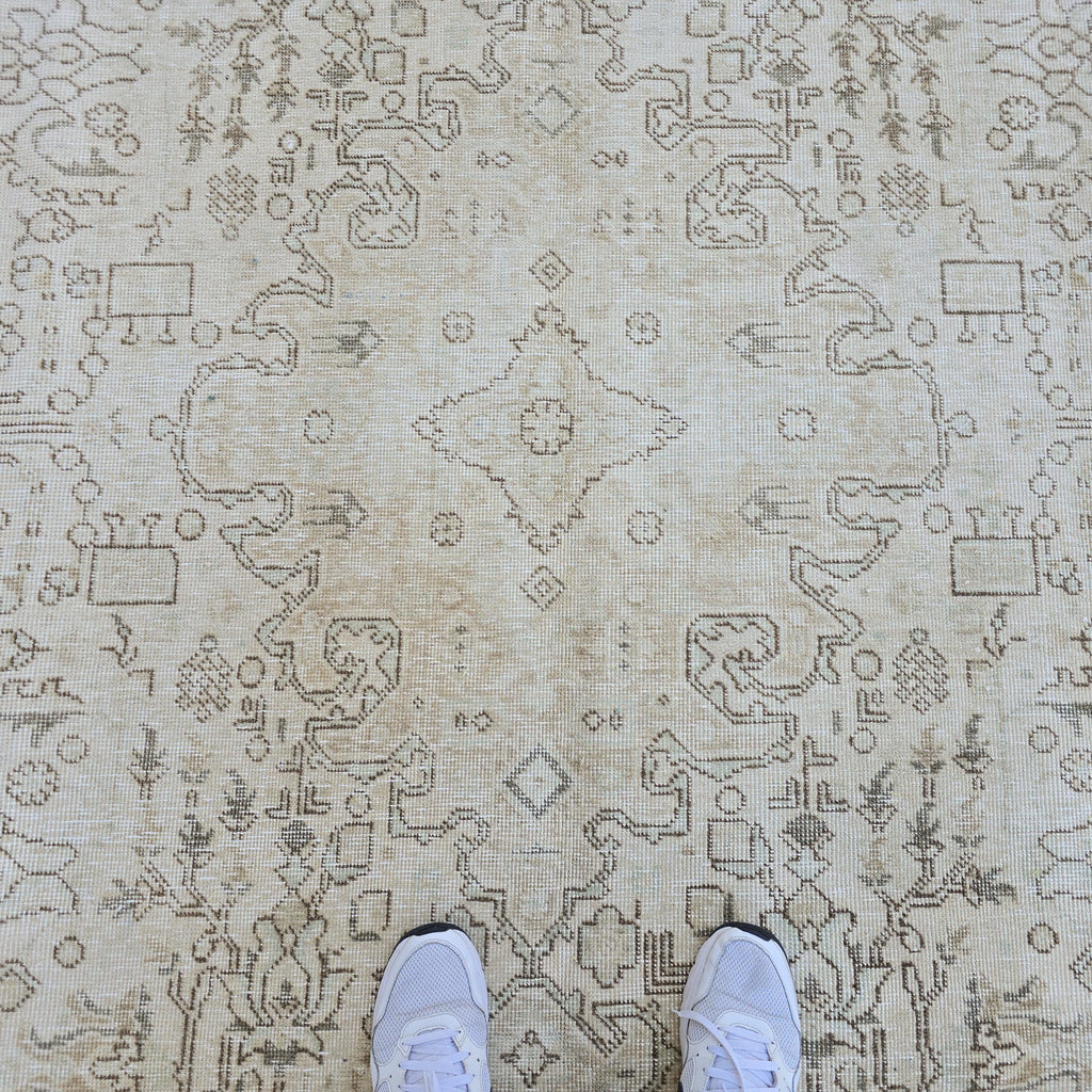 8x10 Oushak Rug: Neutral Turkish Vintage Wool Area Rug