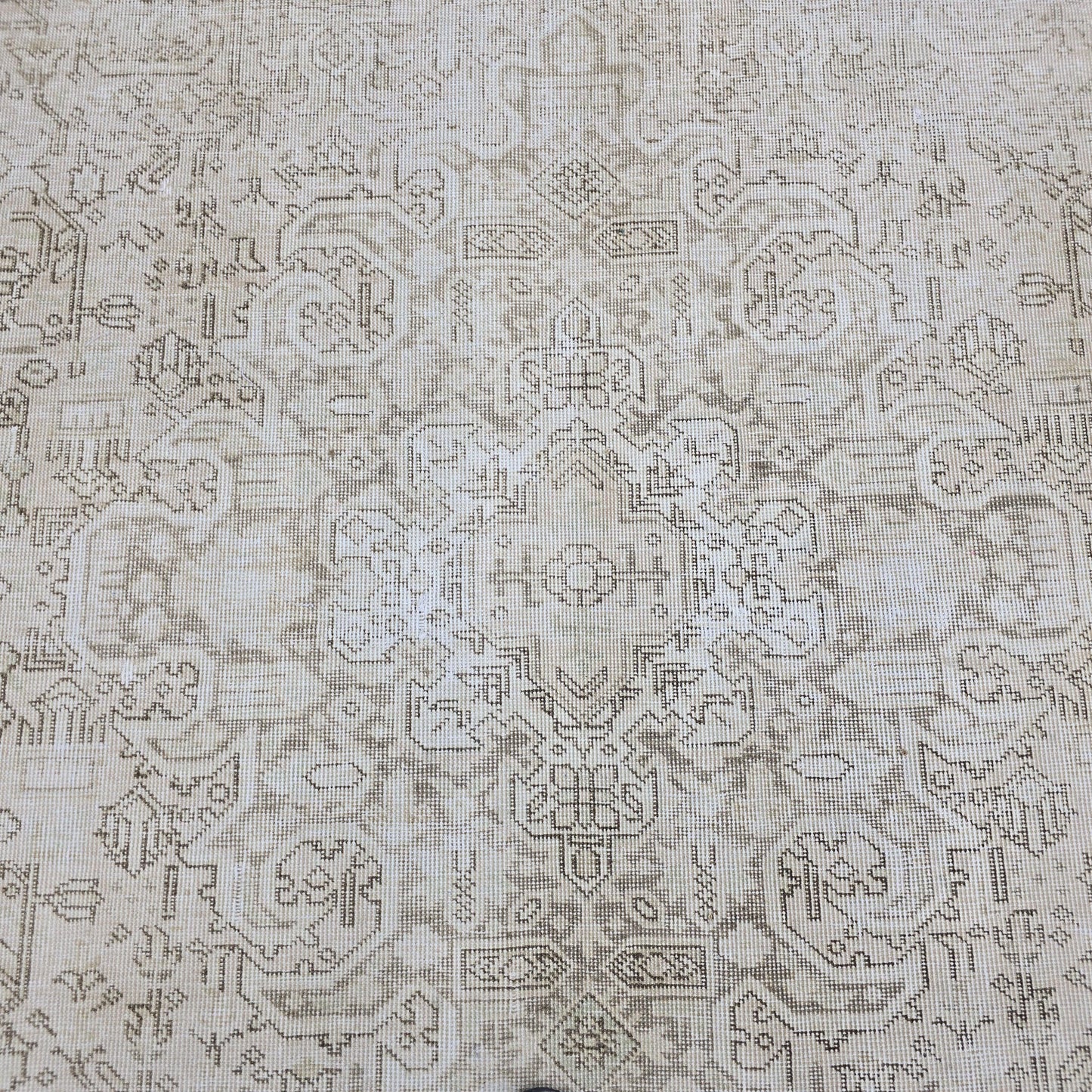 9x12 Hand-Knotted Wool Oushak Rug: Neutral Cream Beige Turkish Area Rug
