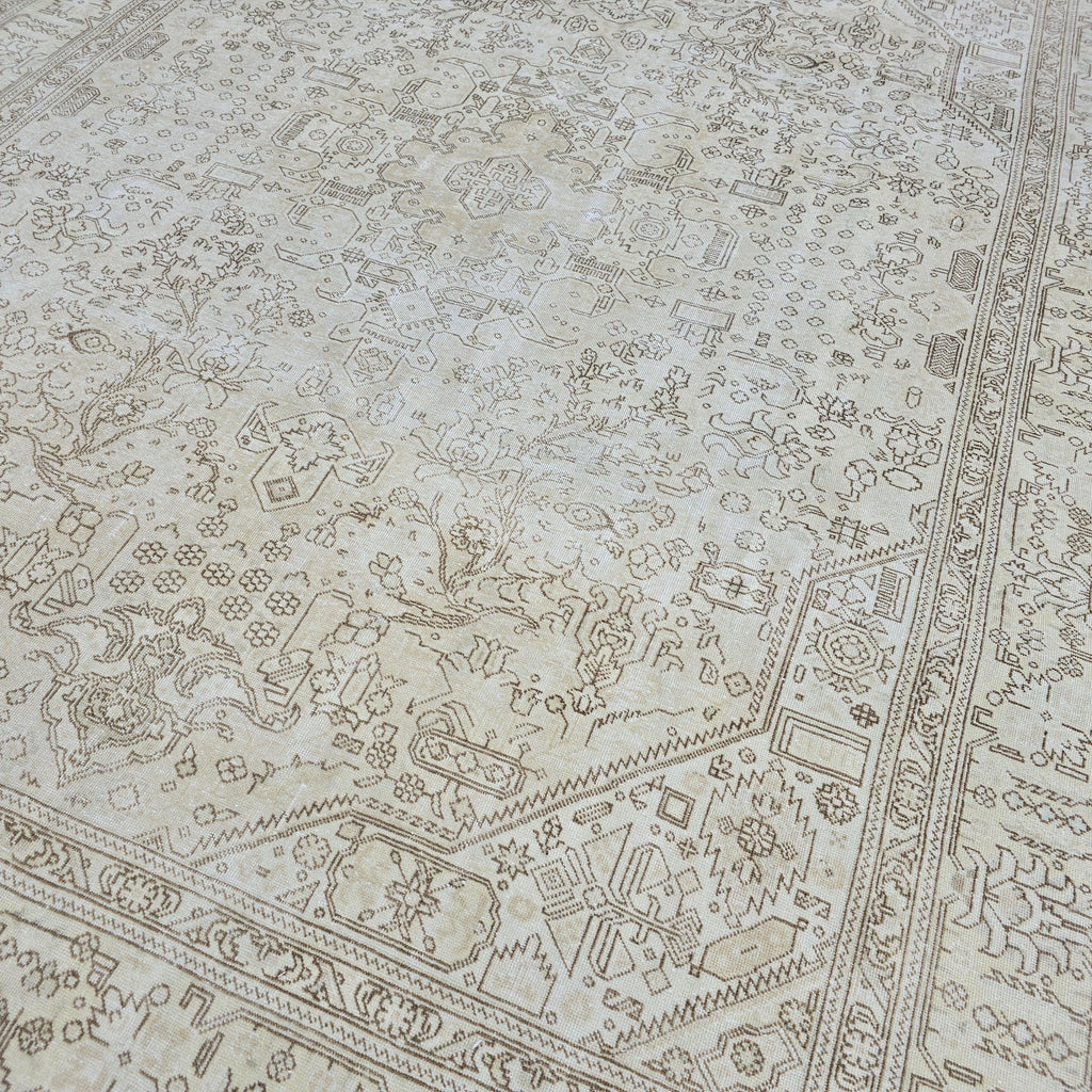 Classic Large Vintage Neutral Turkish Rug Cream Beige Brown Geometric