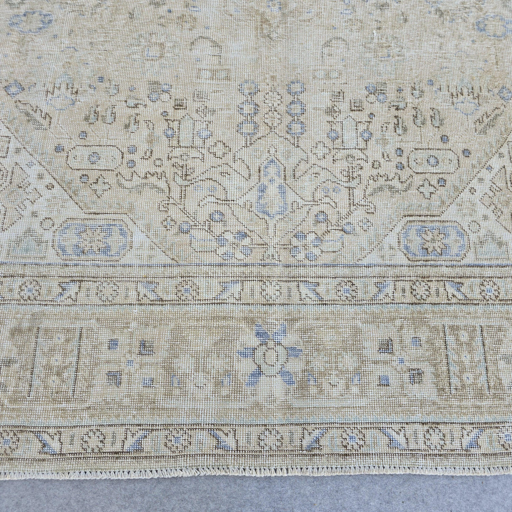 8x11 Oushak Turkish Rug: Neutral Wool Geometric Carpet