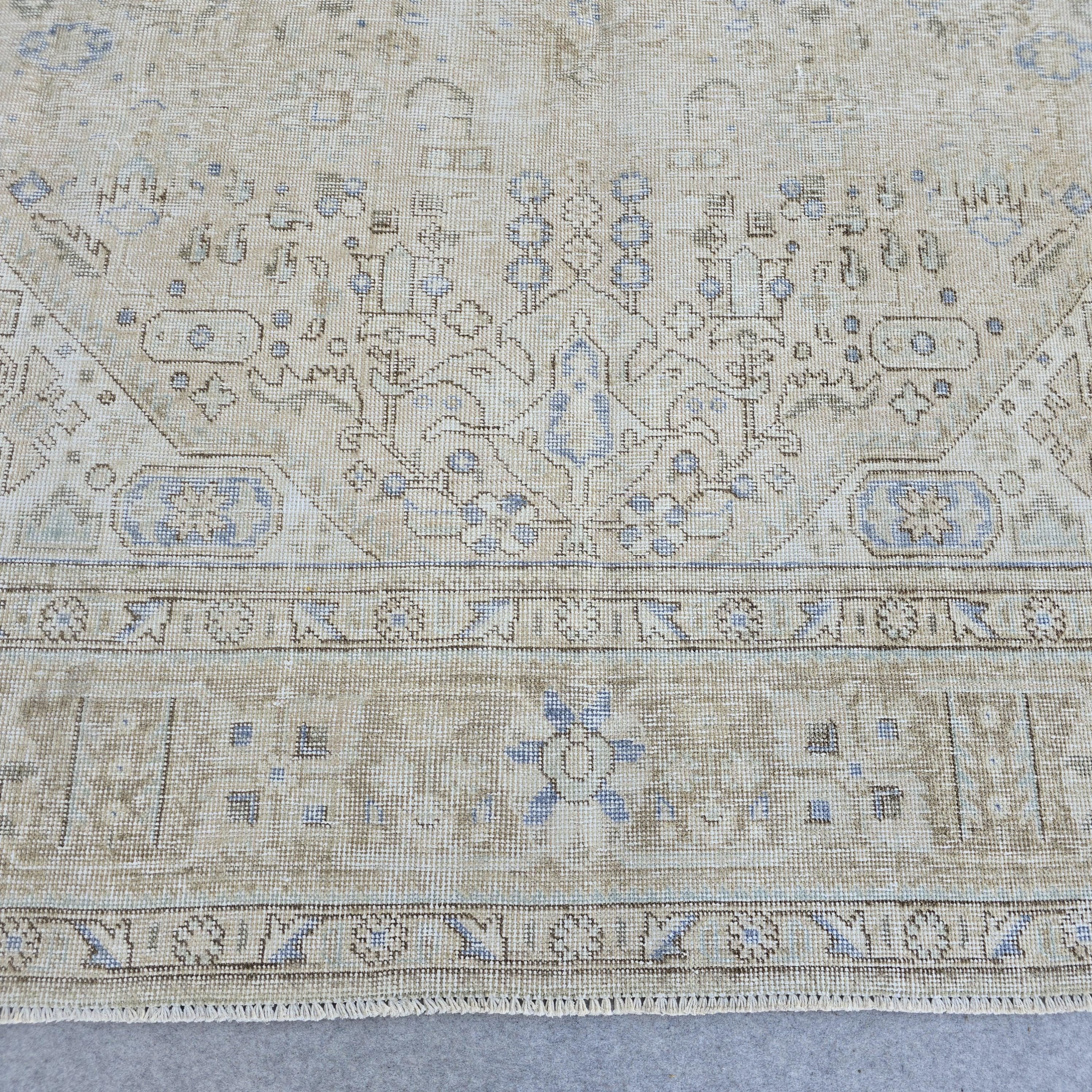 8x11 Oushak Turkish Rug: Neutral Wool Geometric Carpet