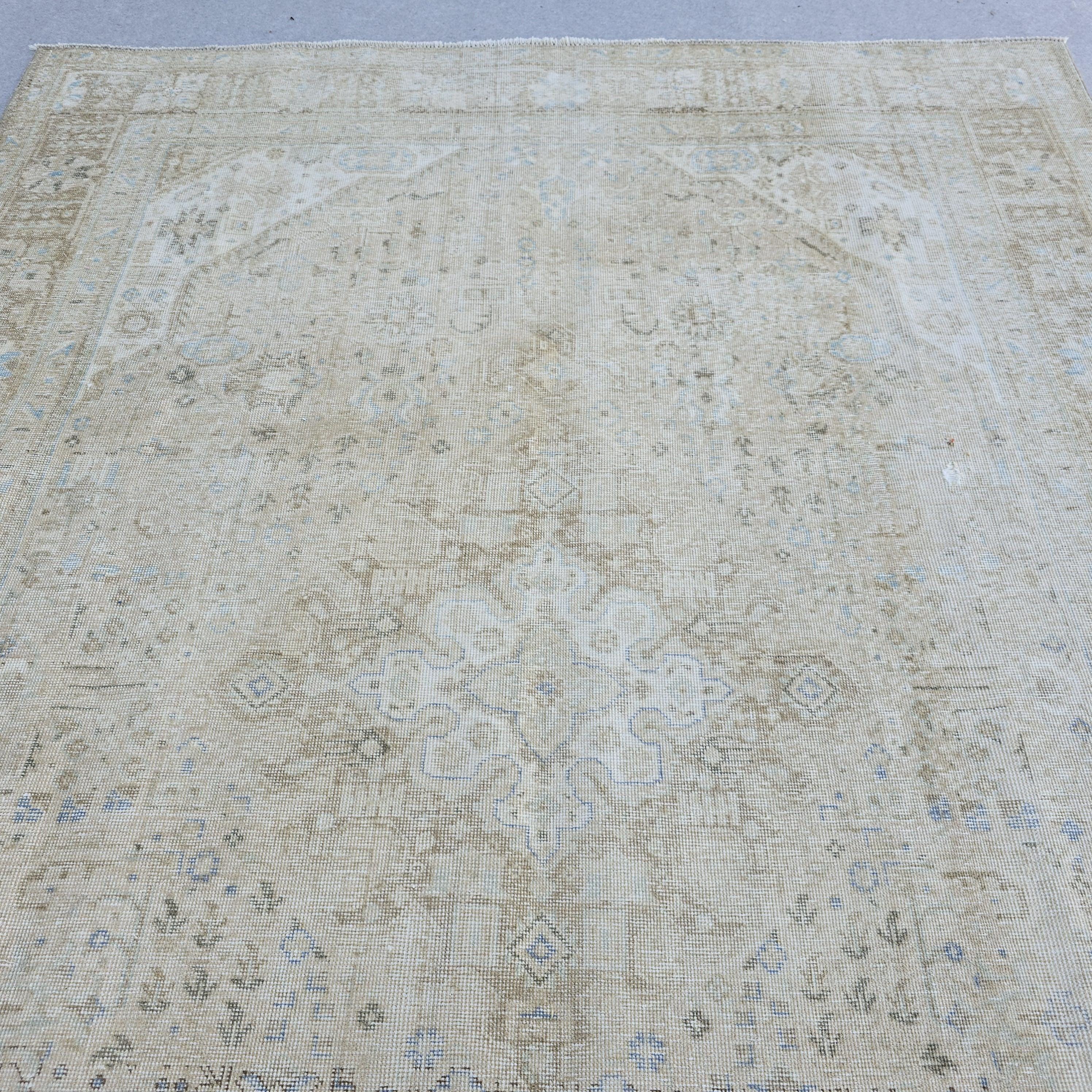 8x11 Oushak Turkish Rug: Neutral Wool Geometric Carpet