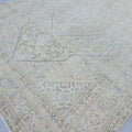 Vintage Turkish Hand-Knotted Rug: Muted Beige, Blue & Sage Geometric Carpet