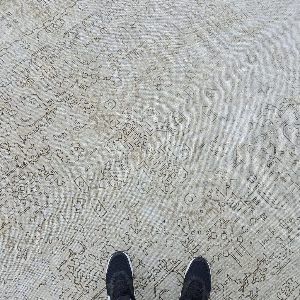 Handmade 8x11 Neutral Area Rug for Livingroom and Bedroom, Hand Knotted Turkish Oushak Rug