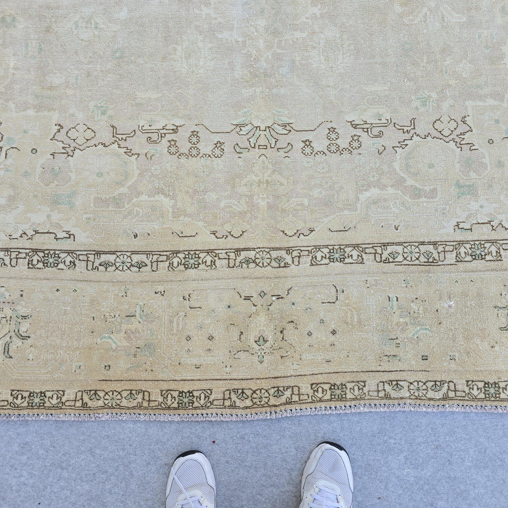 Antique Oushak Rug 9.6x12.6 ft, Faded Turkish Wool Rug, Neutral Decor