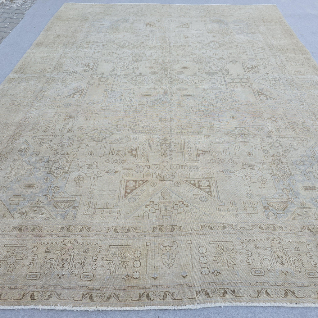 9'5" x 12'4" Classic Vintage Muted Beige, Cream Taupe Brown Soft Powder Blue