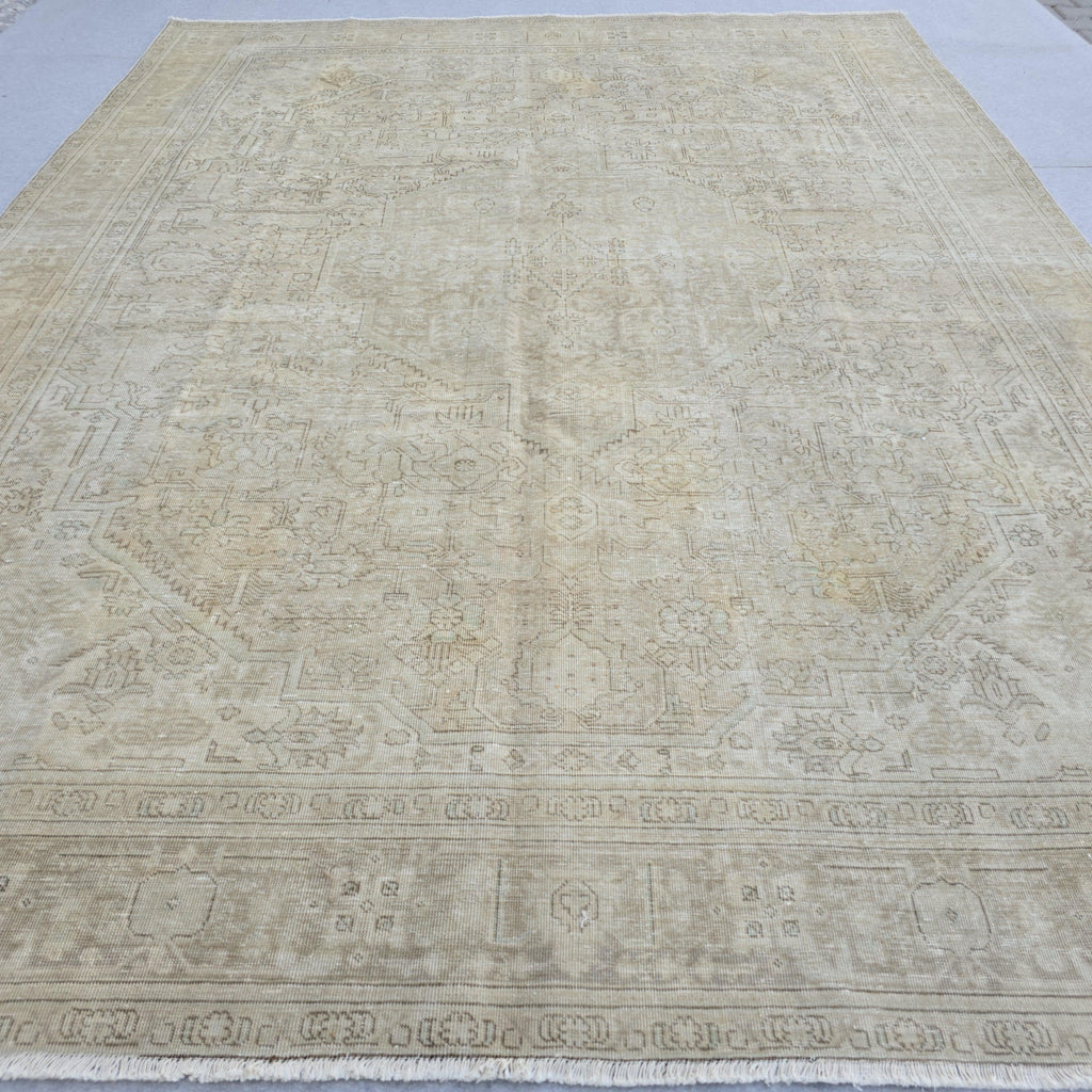 Classic Muted Vintage Area Rug/ Handmade Wool Oushak rug Beige Brown, Tan