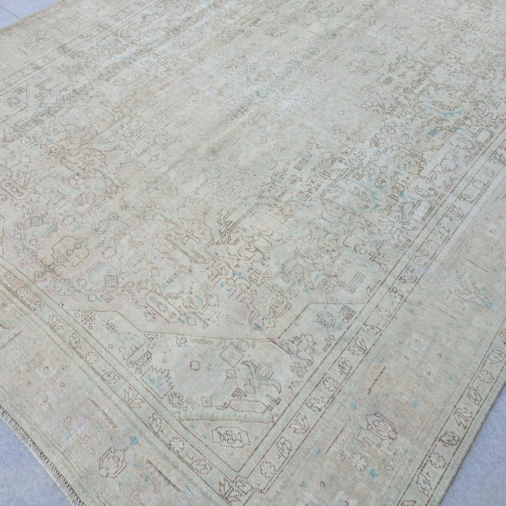 Handmade Oushak Wool Rug: Large Vintage Turkish Area Rug (9.60x11.75 ft)