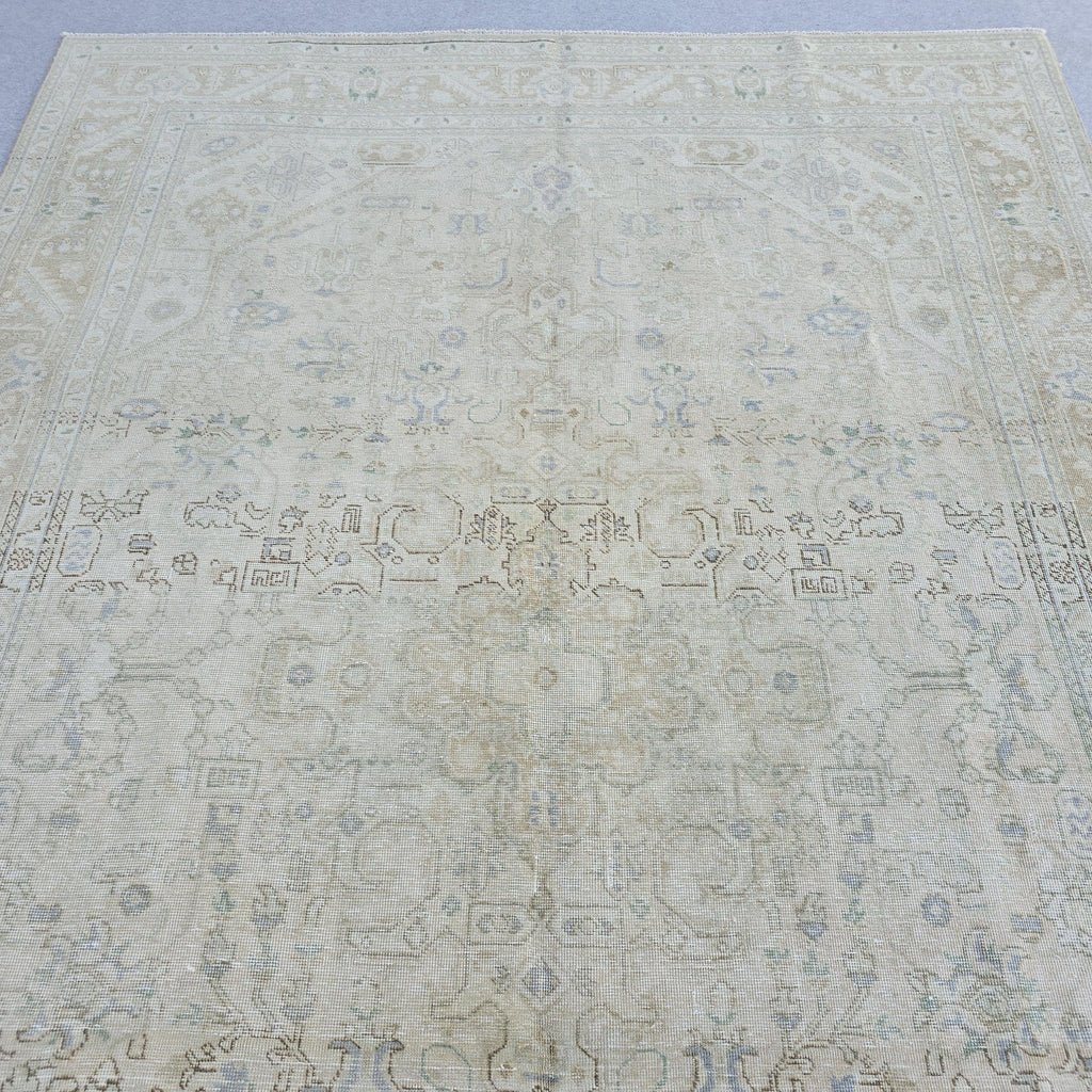 Hand-Knotted Neutral Oushak Rug: 8x11 Vintage Turkish Wool Area Rug