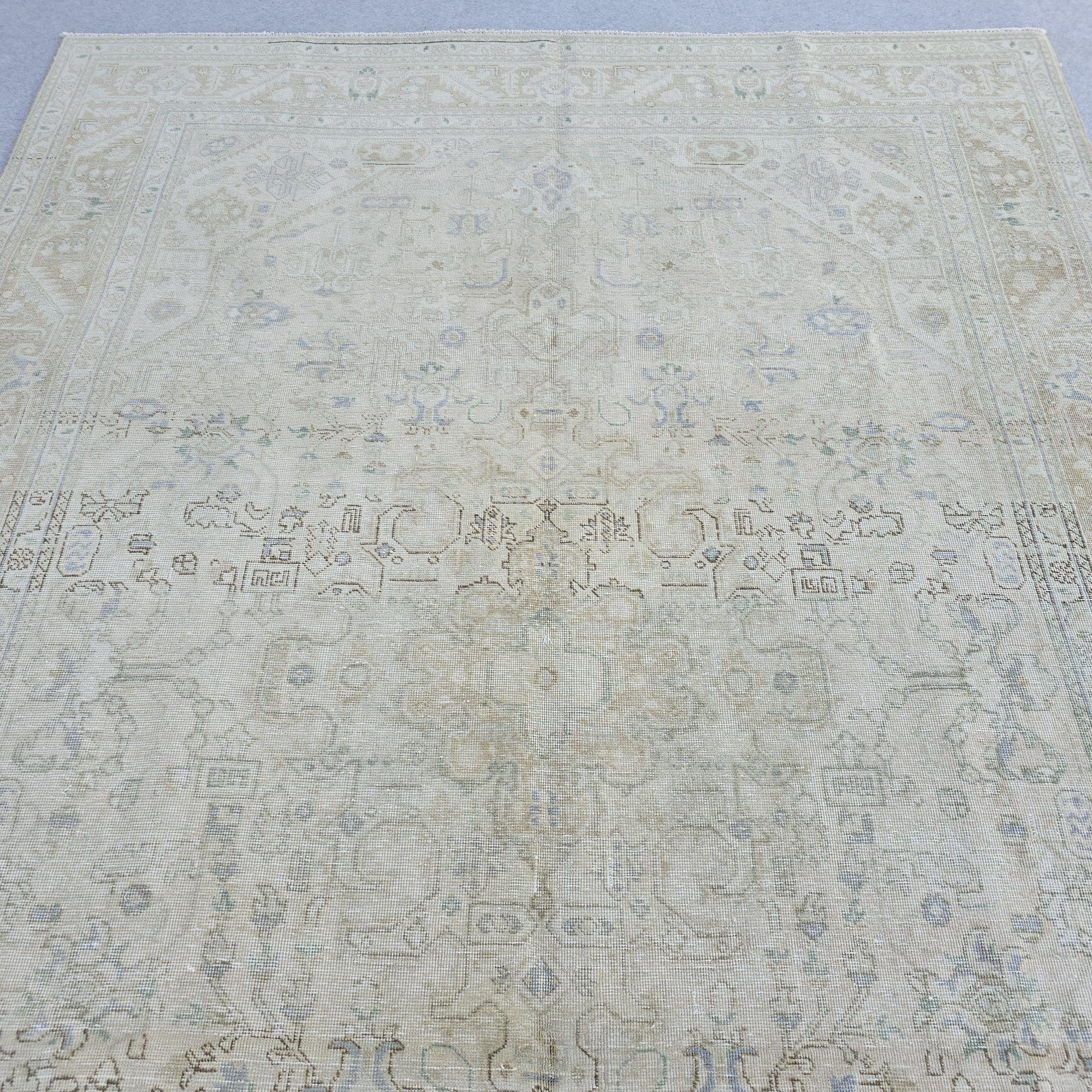Hand-Knotted Neutral Oushak Rug: 8x11 Vintage Turkish Wool Area Rug