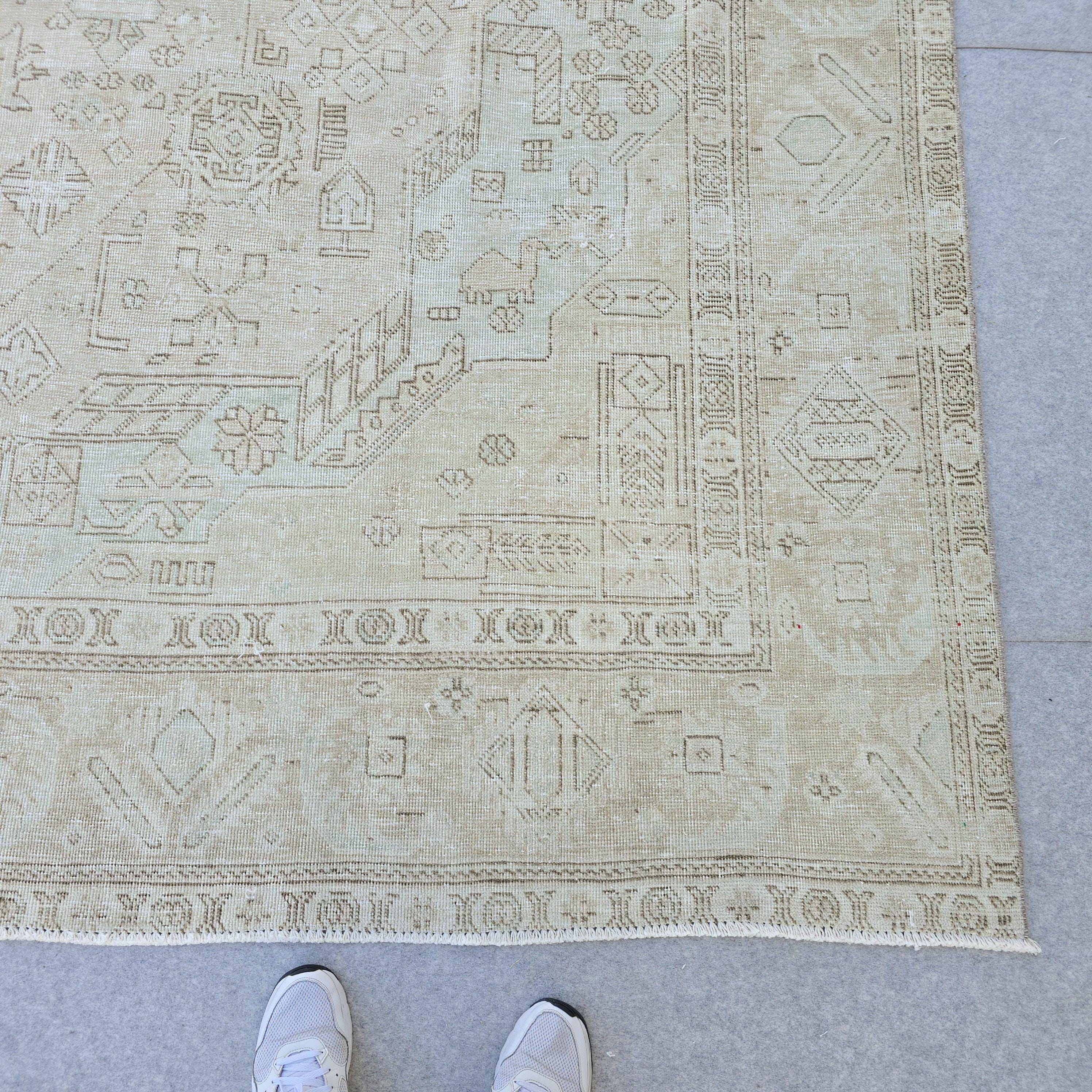 10x12 Large Oushak Rug/ Hand Knotted Wool Vintage Rug/ Neutral Turkish Rug/ Authentic Wool Area Rug for Livingroom and Bedroom, 9.7x12.25 ft