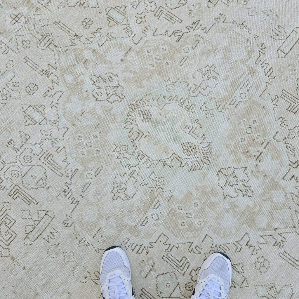 10x12 Large Oushak Rug/ Hand Knotted Wool Vintage Rug/ Neutral Turkish Rug/ Authentic Wool Area Rug for Livingroom and Bedroom, 9.7x12.25 ft