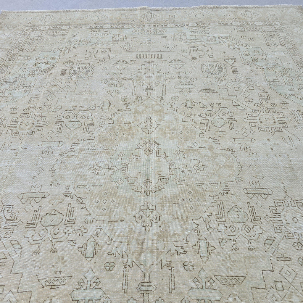 10x12 Large Oushak Rug/ Hand Knotted Wool Vintage Rug/ Neutral Turkish Rug/ Authentic Wool Area Rug for Livingroom and Bedroom, 9.7x12.25 ft