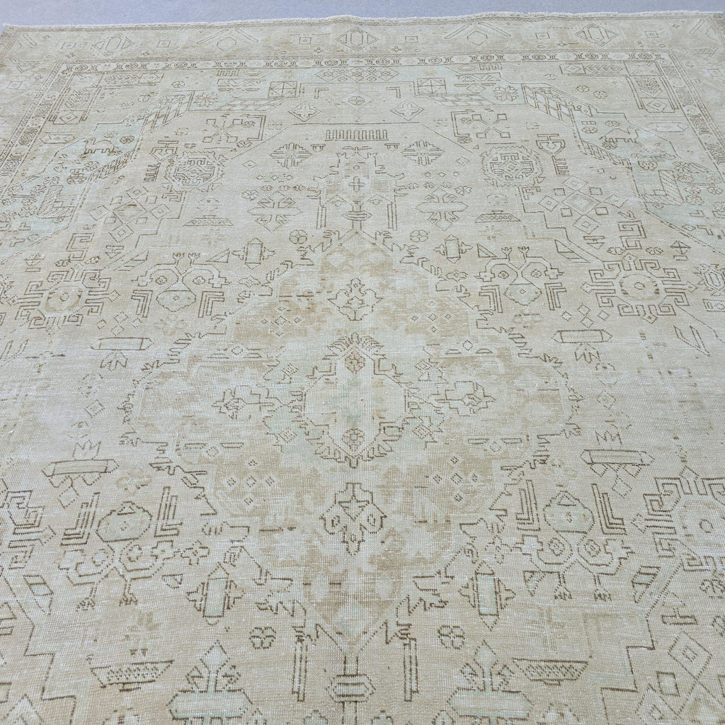 10x12 Large Oushak Rug/ Hand Knotted Wool Vintage Rug/ Neutral Turkish Rug/ Authentic Wool Area Rug for Livingroom and Bedroom, 9.7x12.25 ft