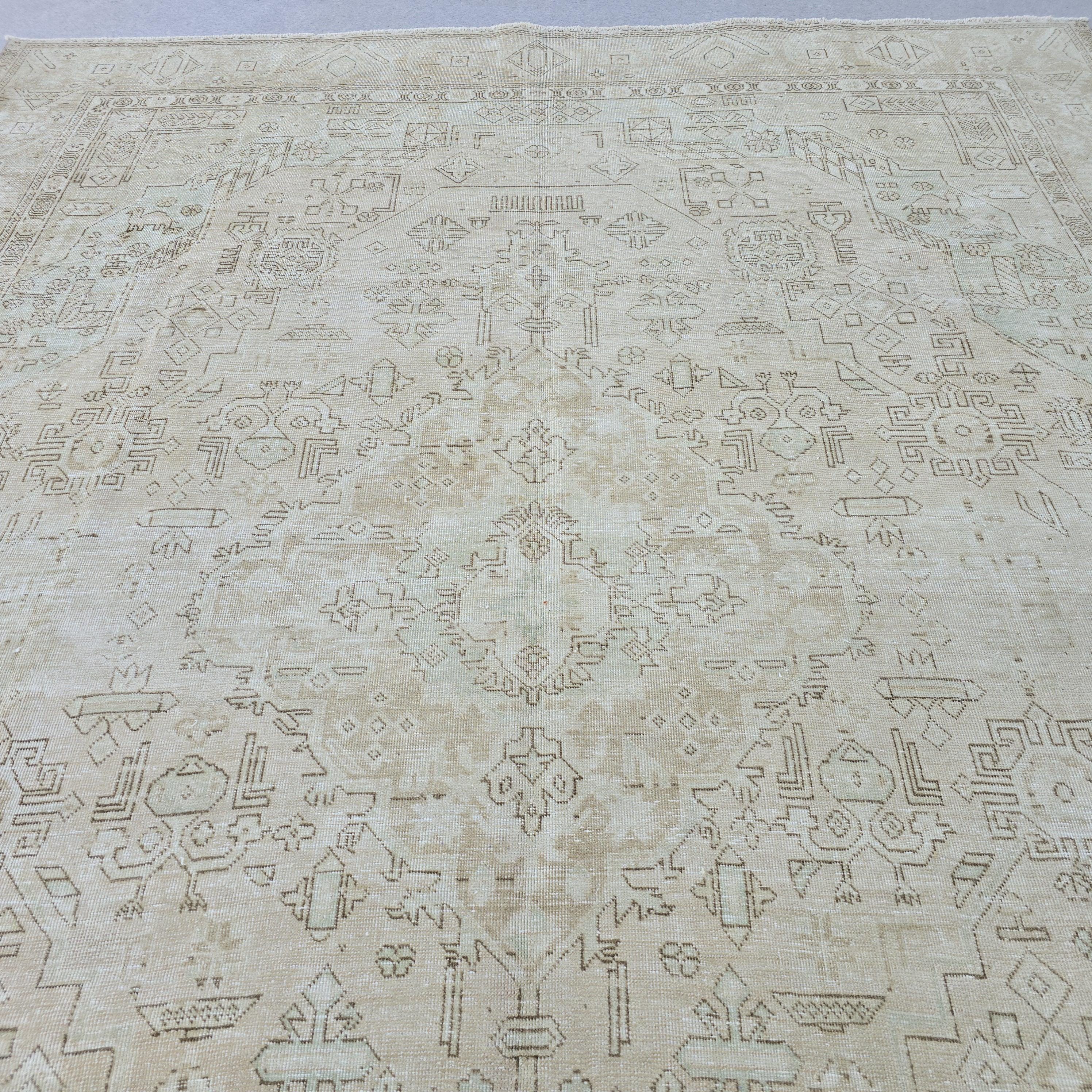 10x12 Large Oushak Rug/ Hand Knotted Wool Vintage Rug/ Neutral Turkish Rug/ Authentic Wool Area Rug for Livingroom and Bedroom, 9.7x12.25 ft